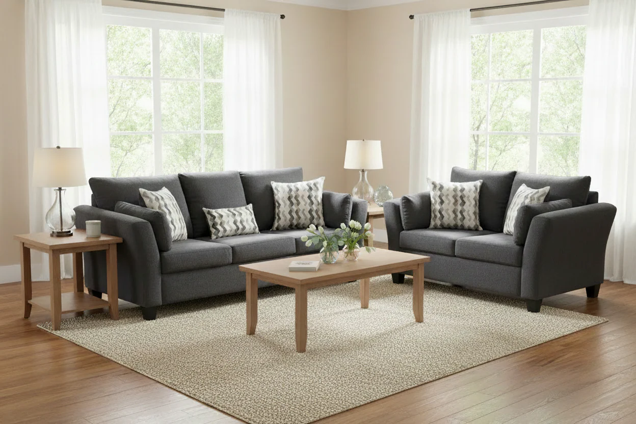 1061 Flair Arm Mocha or Charcoal Sofa and Loveseat Set - Image 2