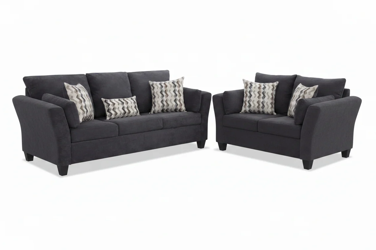 1061 Flair Arm Mocha or Charcoal Sofa and Loveseat Set - Image 4