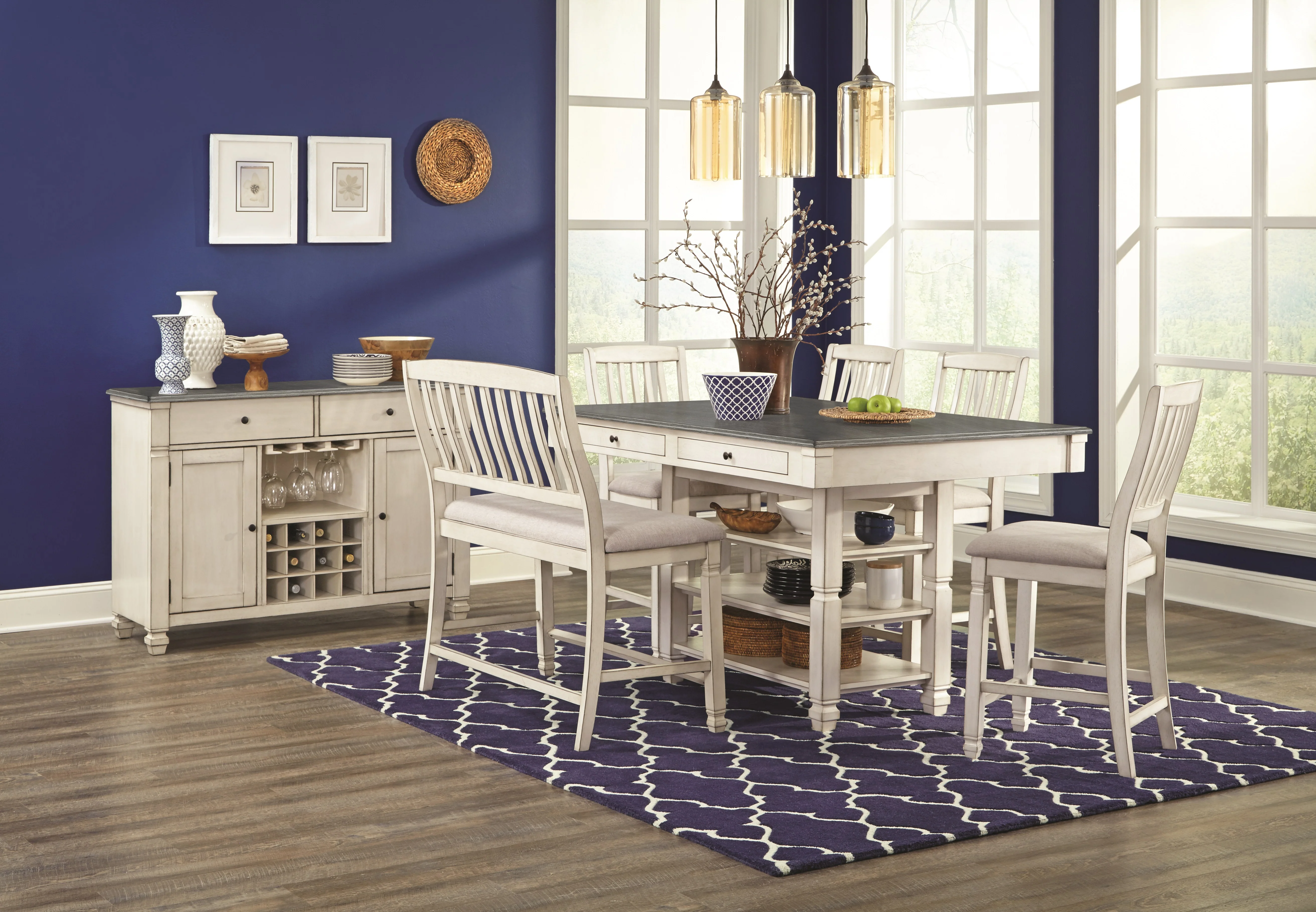 1735 6 Piece Counter Height Dining Set with Bench
