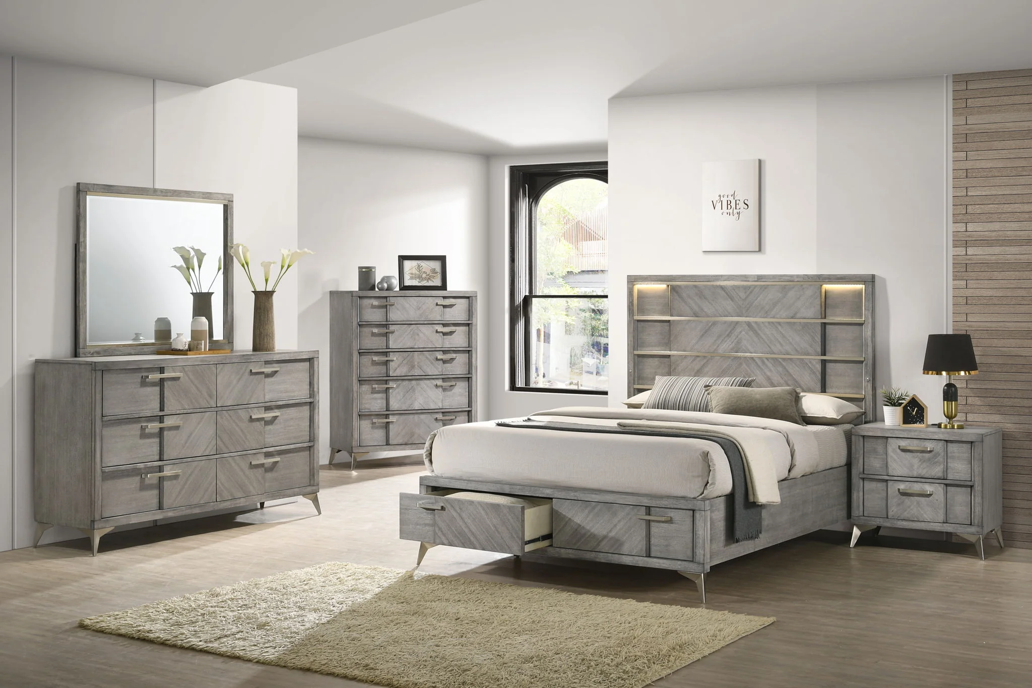 2 Drawer Night Bookmatched Veneers - Gray - Image 4