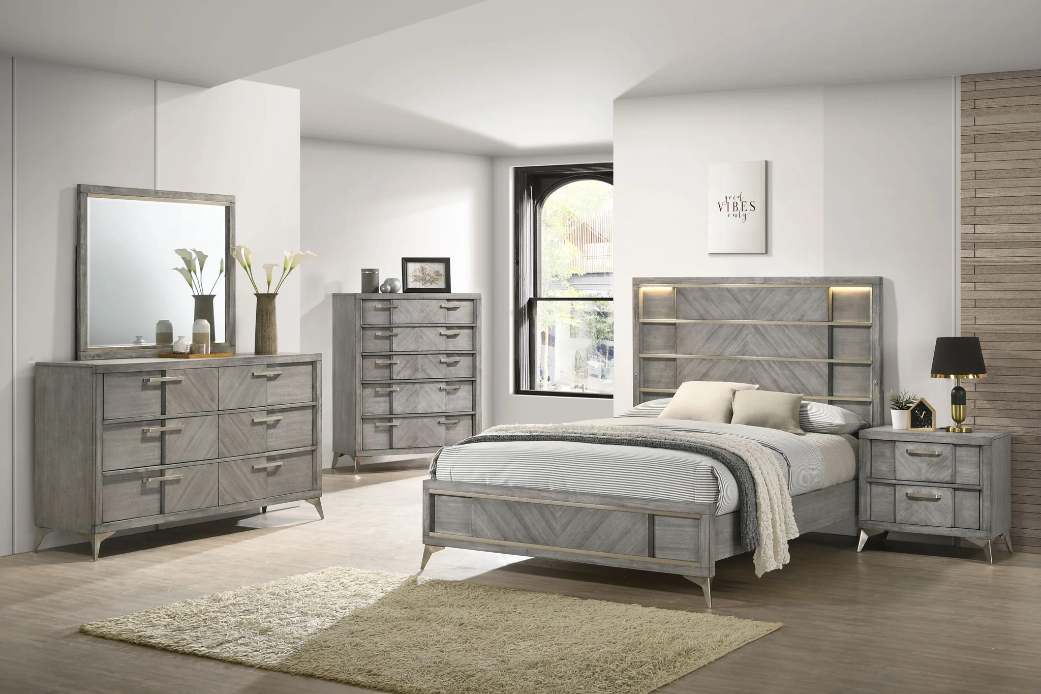 6 Drawer Dresser Book Matched Veneers - Gray - Image 2