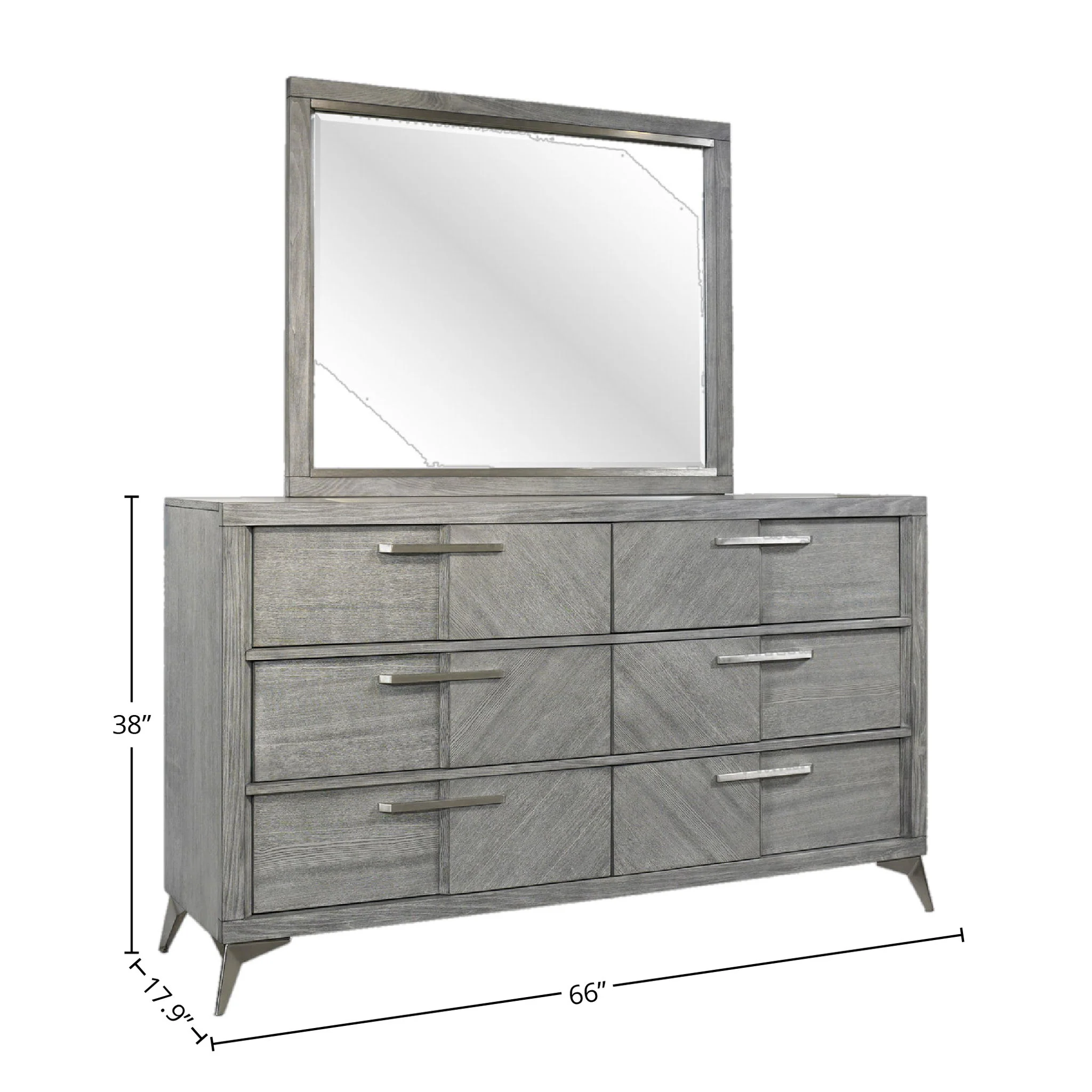 6 Drawer Dresser Book Matched Veneers - Gray - Image 4