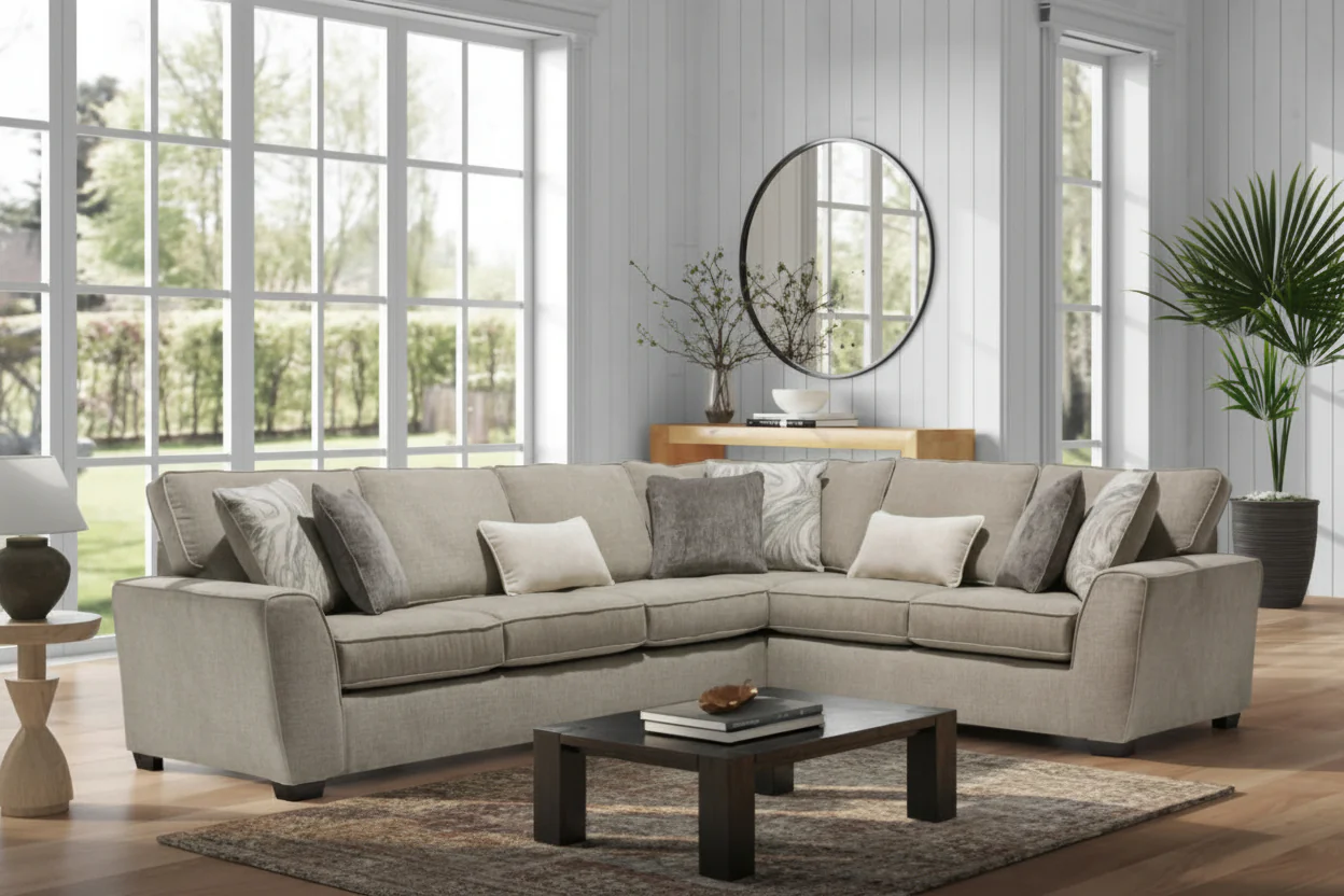 6232 Sectional in Tessa Alabaster Beige or Login Fossil Brown