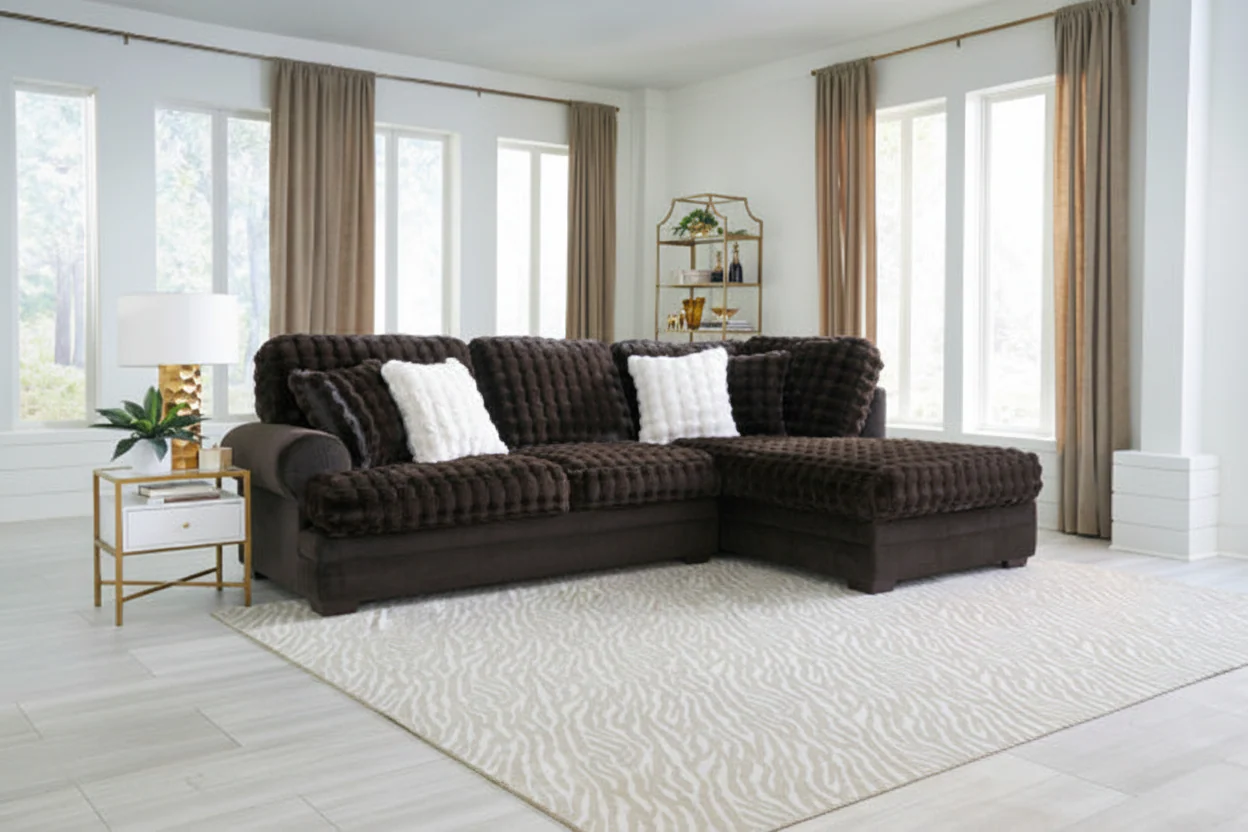 7000 2 PC Sect in Espresso Chocolate Egg Crate Fur - Image 2