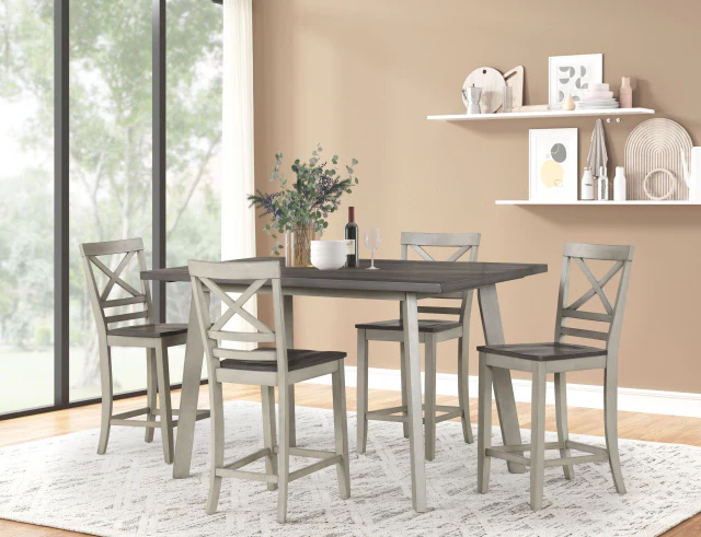 9605 5Pc Pub Height Dark and Lt Gray Dining Set