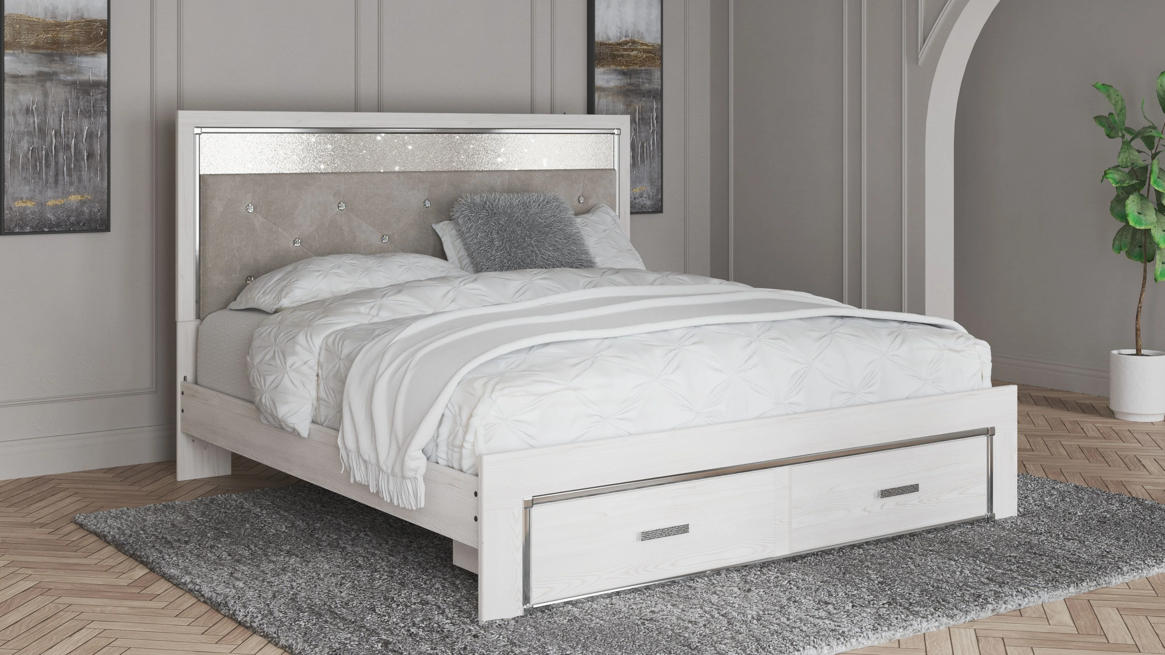 Altyra - King Upholstered Storage Bed - White - Image 4