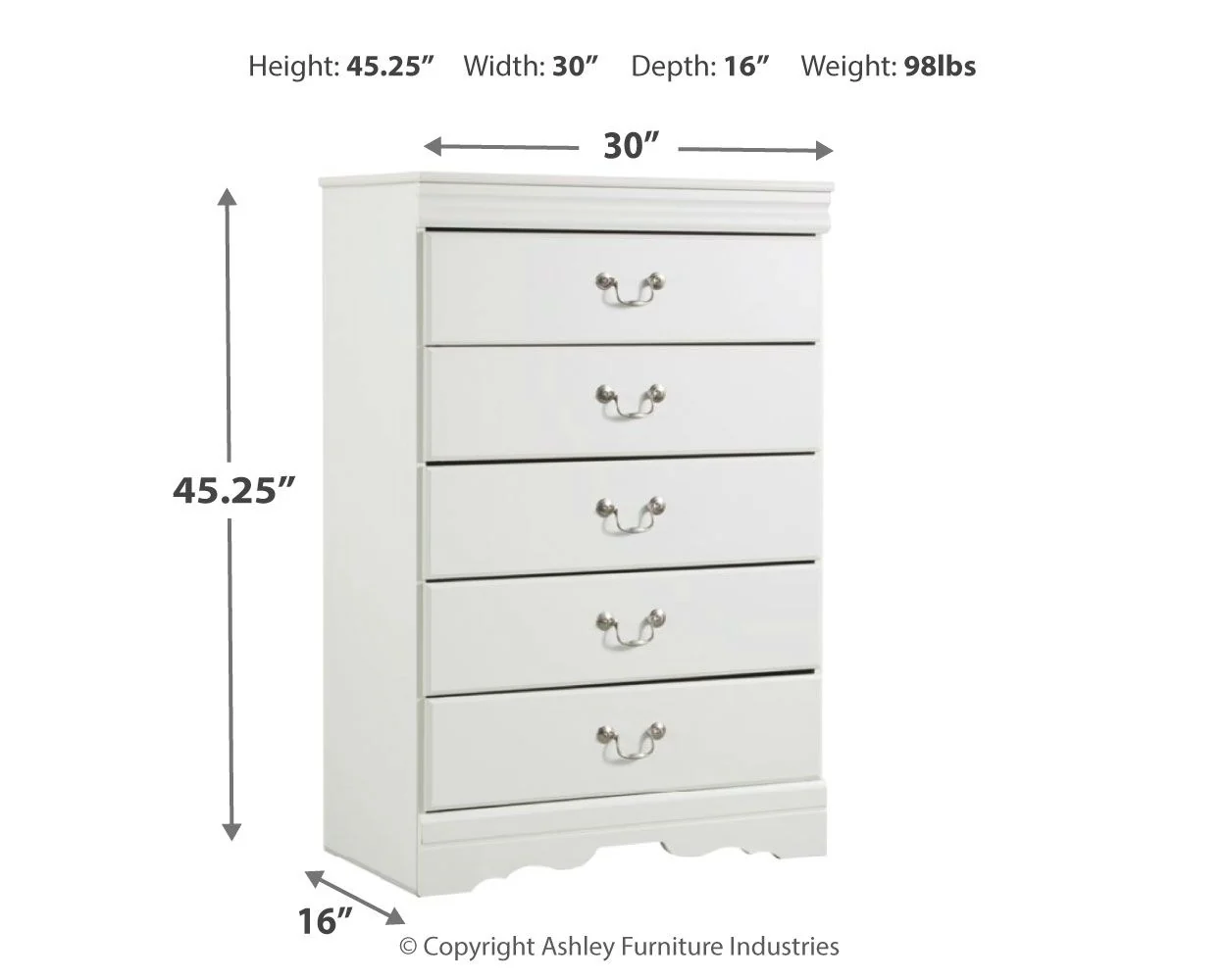 Anarasia - Five Drawer Chest - White - Image 2