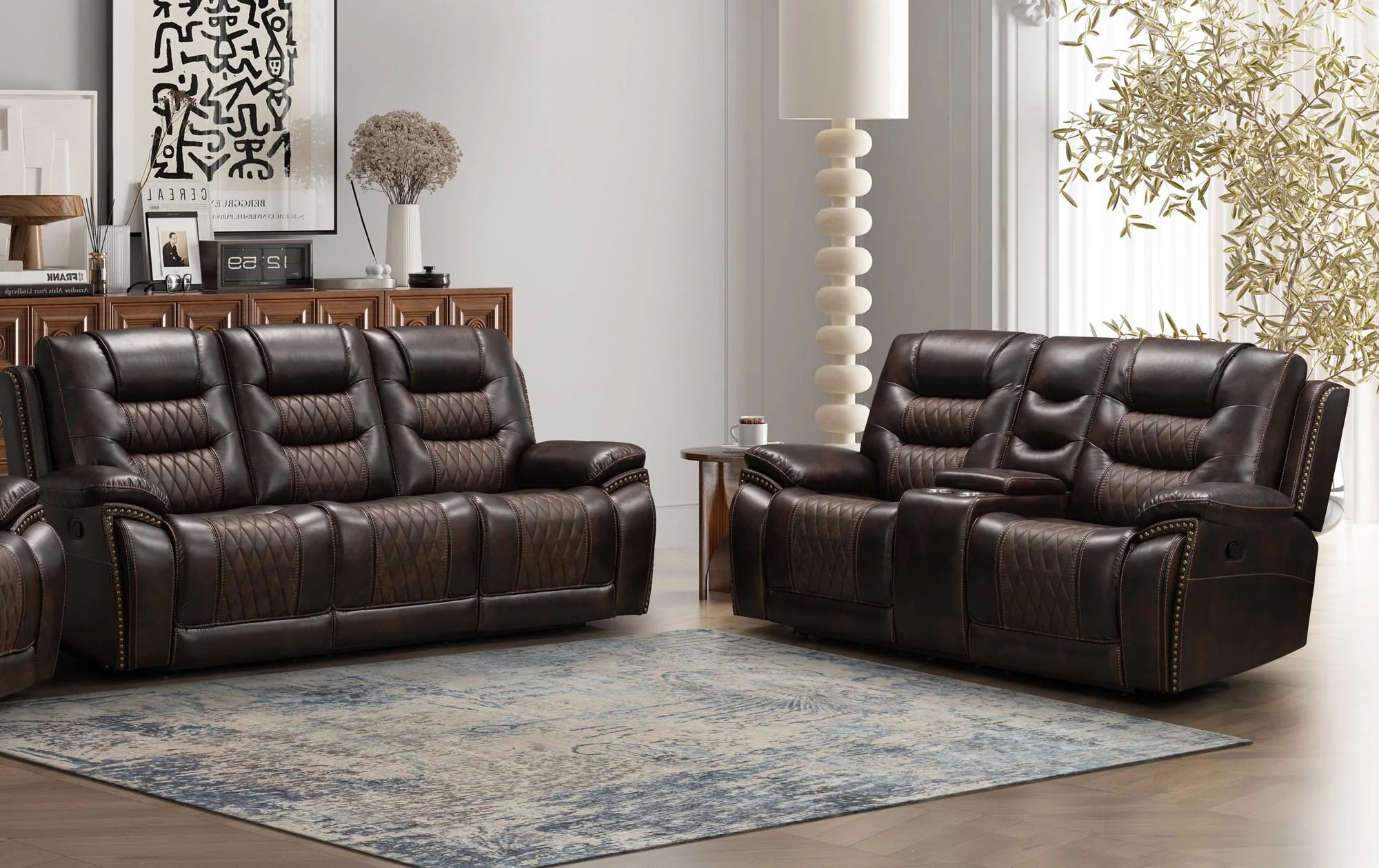 Badlands Two Tone Chocolate Reclining Sofa and Loveseat Set