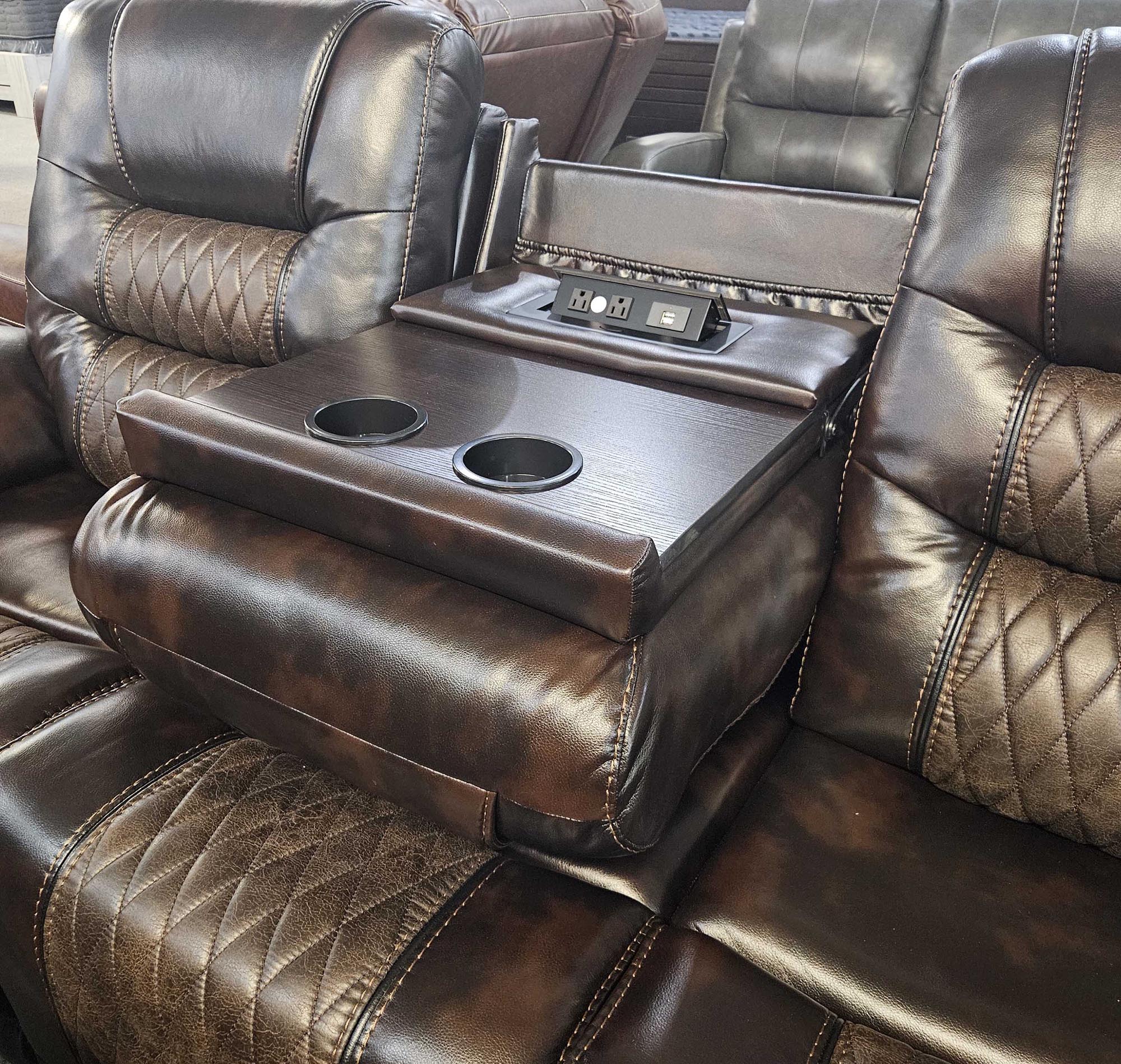 Badlands Two Tone Chocolate Reclining Sofa and Loveseat Set - Image 2