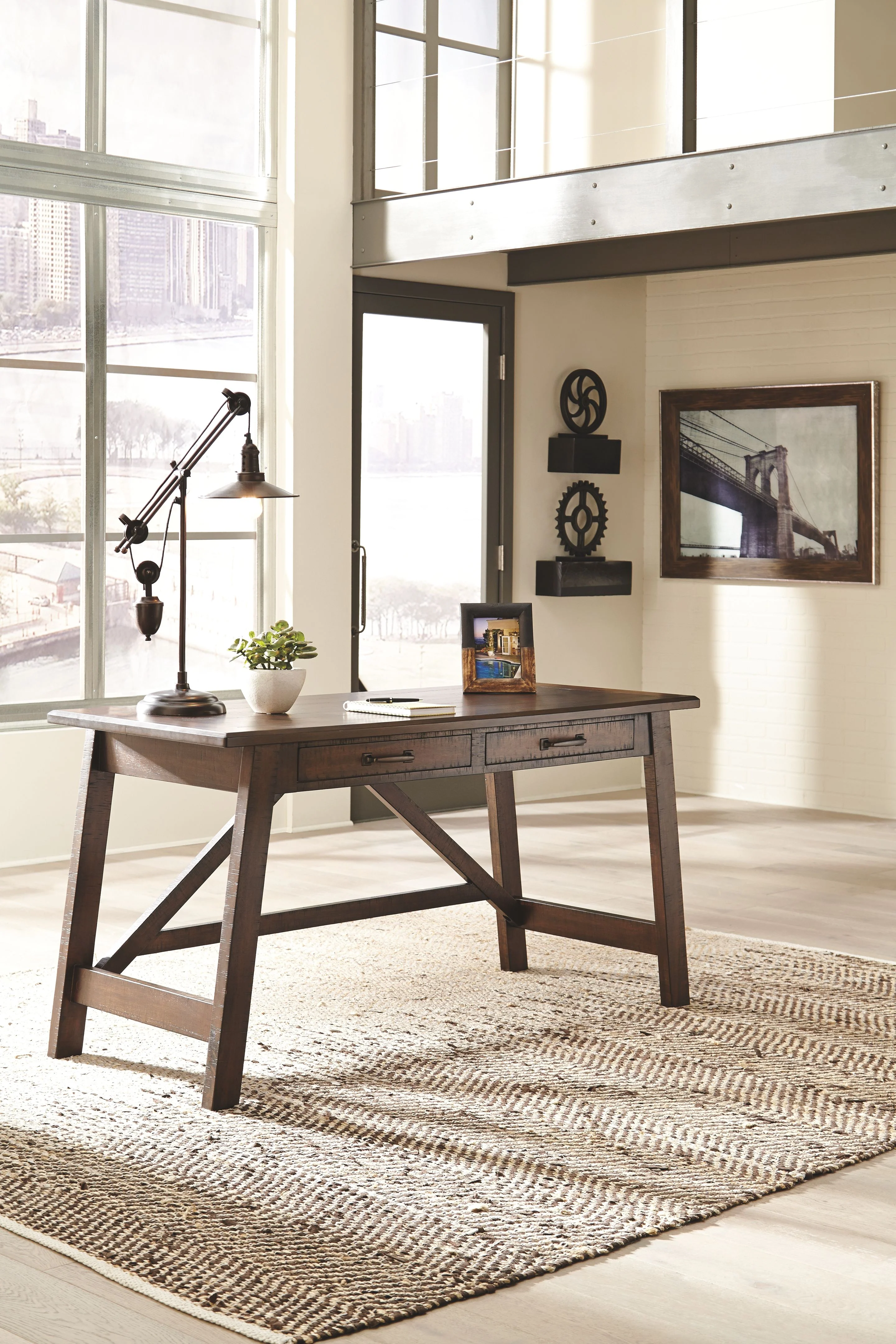 Baldridge - Home Office Large Leg Desk - Rustic Brown - Image 3