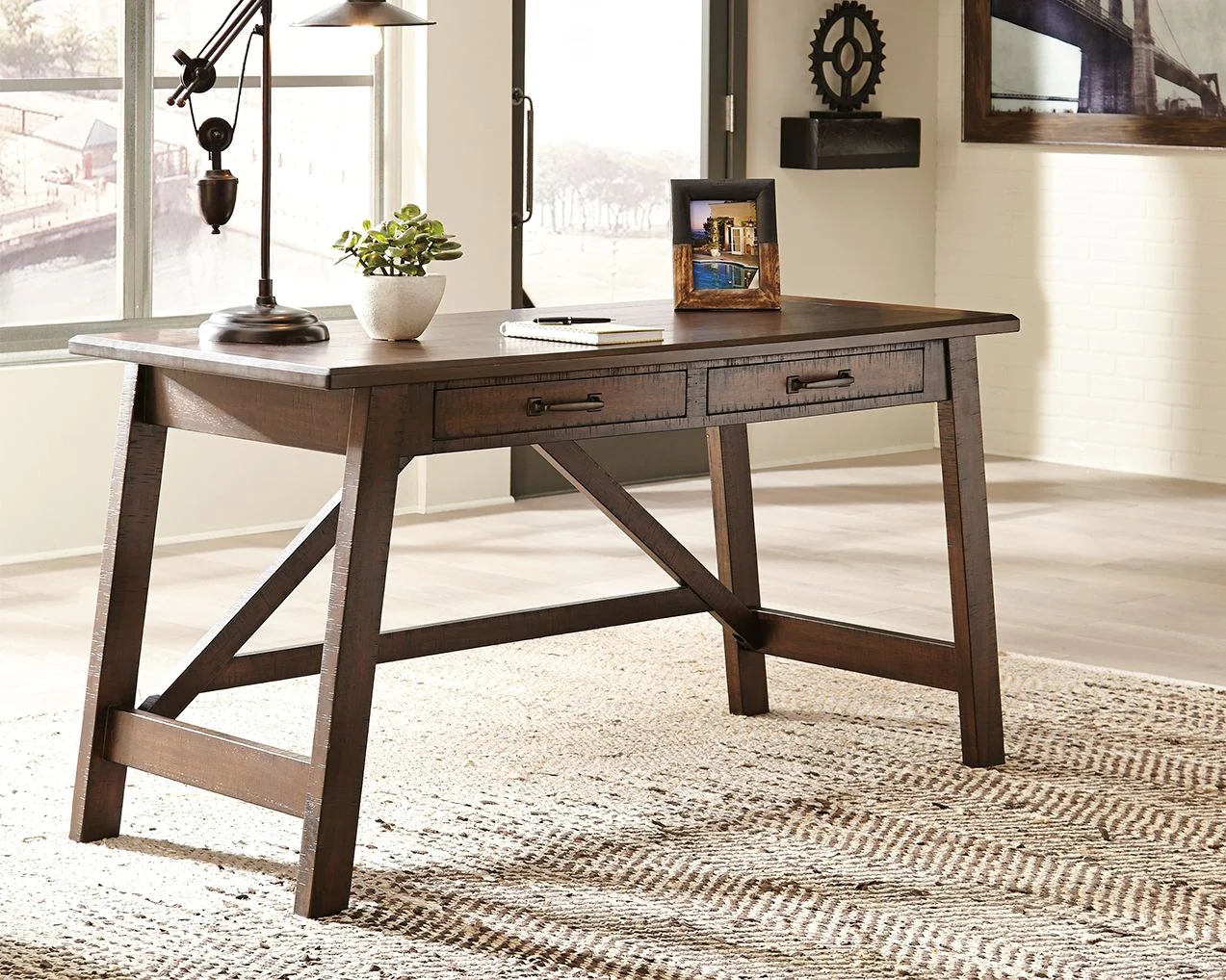 Baldridge - Home Office Large Leg Desk - Rustic Brown - Image 4