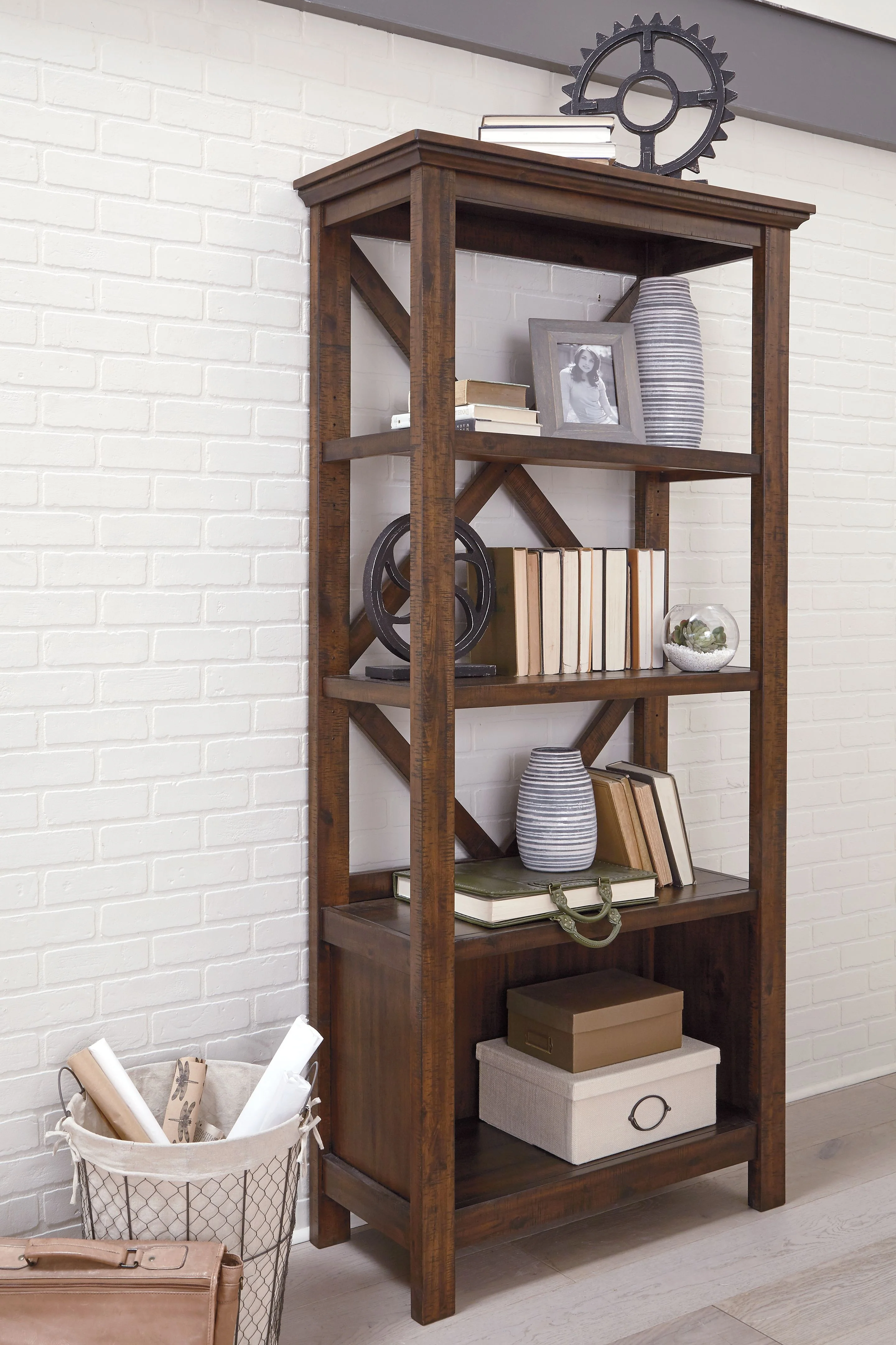 Baldridge - Large Bookcase - Rustic Brown - Image 4