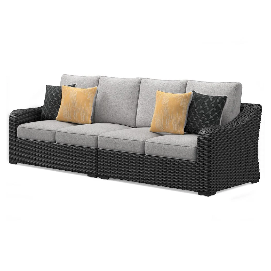 Beachcroft - 2-Piece Outdoor Loveseat with Cushion - Black / Light Gray - Image 4