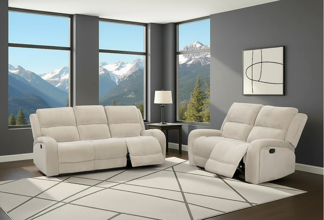 Beige Corduroy Manual Reclining Set - Image 3
