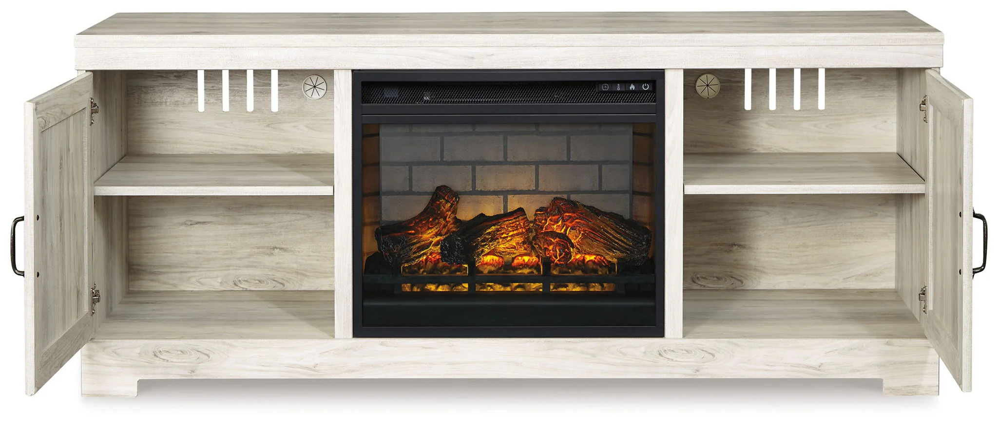 Bellaby - 63" TV Stand With Faux Firebrick Fireplace Insert - Whitewash - Image 3