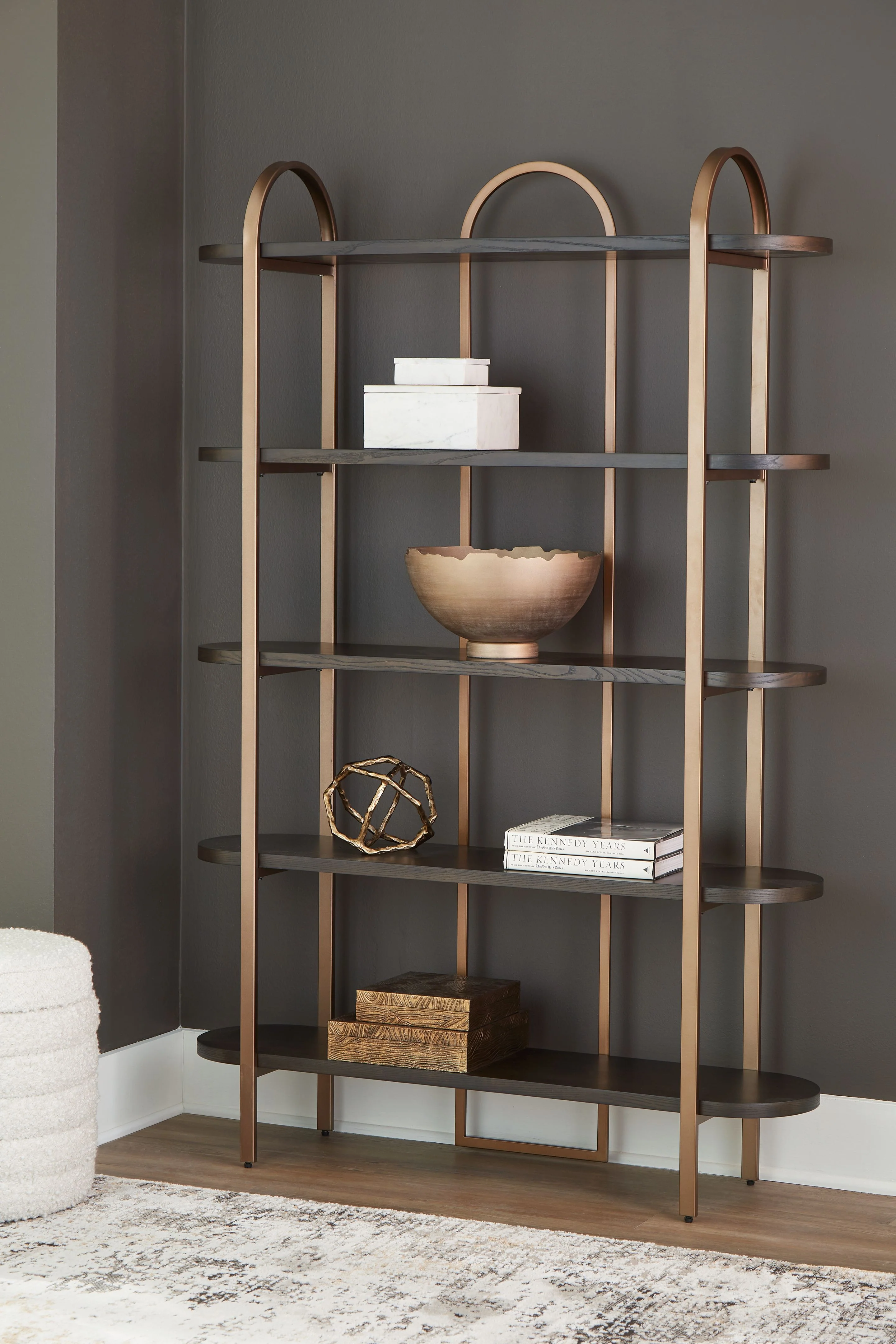 Brentmour - Bookcase - Brown / Gold Finish - Image 4