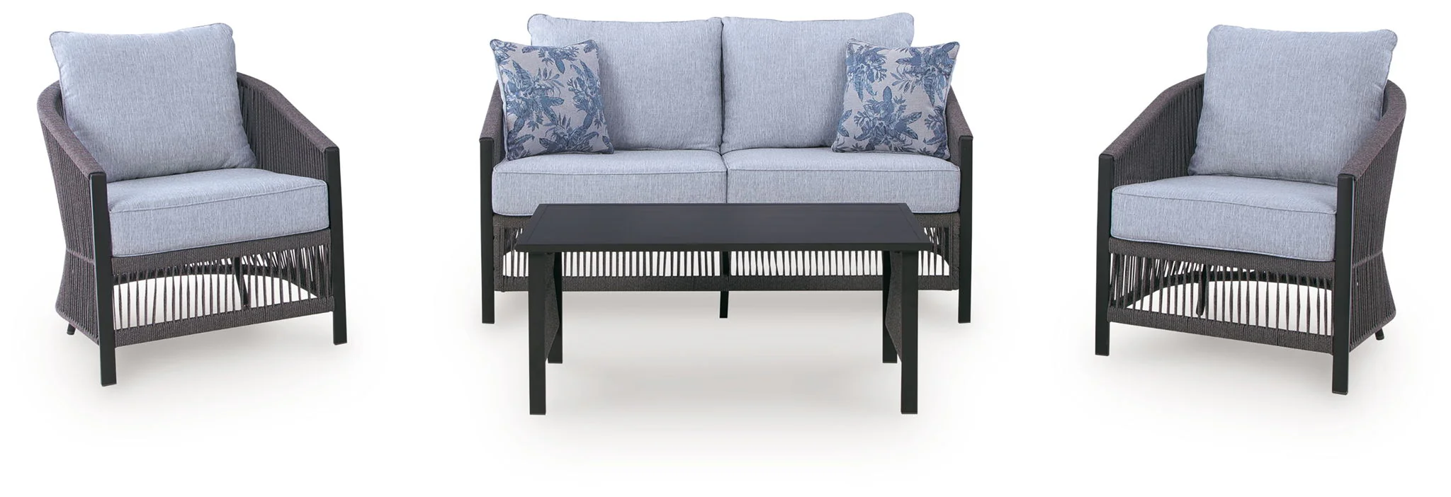 Bridges Beach - Loveseat, Lounge Chairs, Table Set (Set of 4) - Gray - Image 4