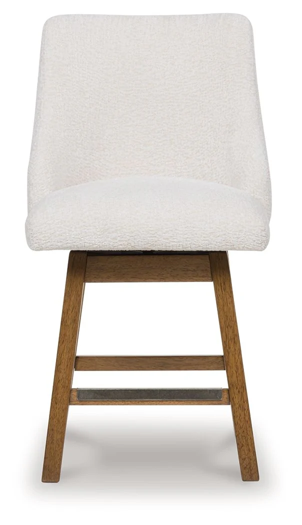Cabalynn - Upholstered Swivel Barstool (Set of 2) - Oatmeal / Light Brown - Image 3