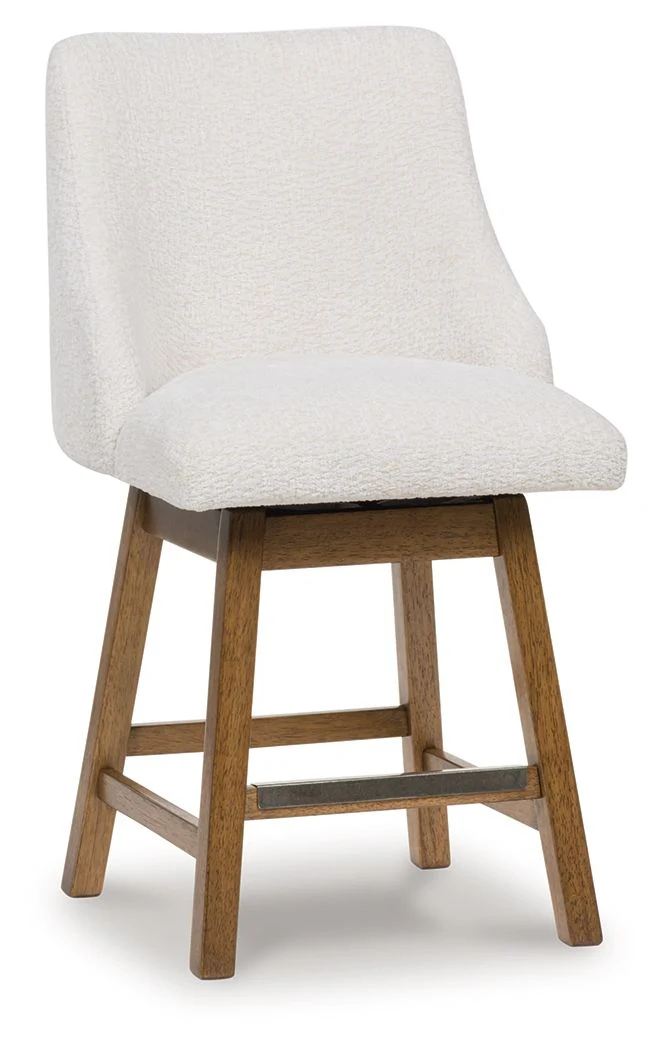 Cabalynn - Upholstered Swivel Barstool (Set of 2) - Oatmeal / Light Brown - Image 4