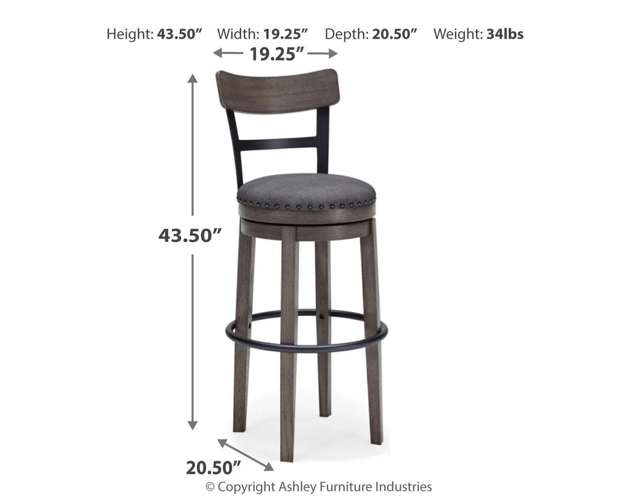 Caitbrook - Tall UPH Swivel Barstool - Gray - Image 2