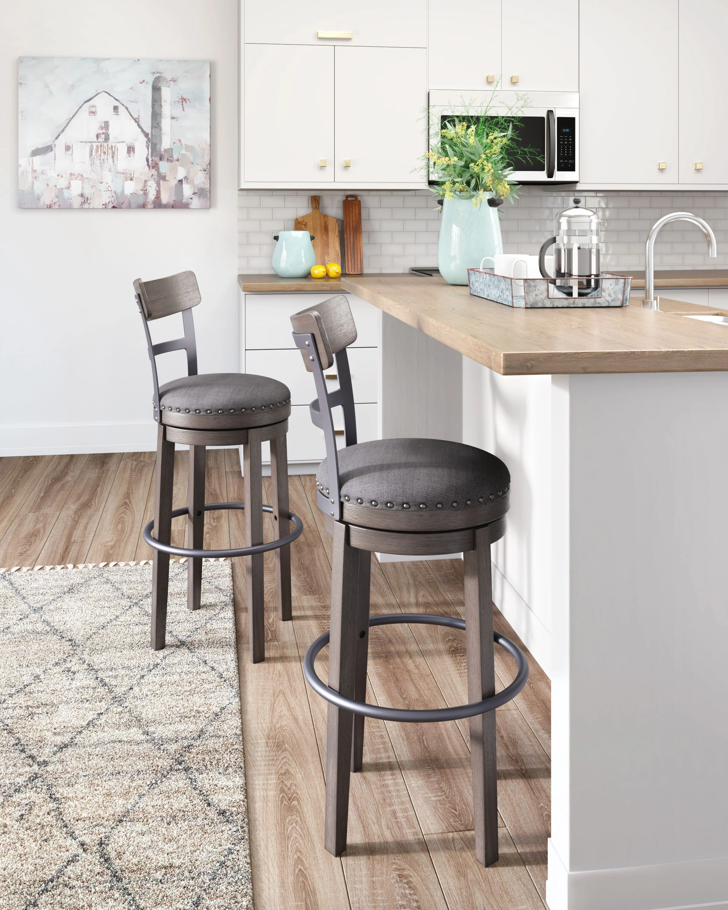 Caitbrook - Tall UPH Swivel Barstool - Gray - Image 3