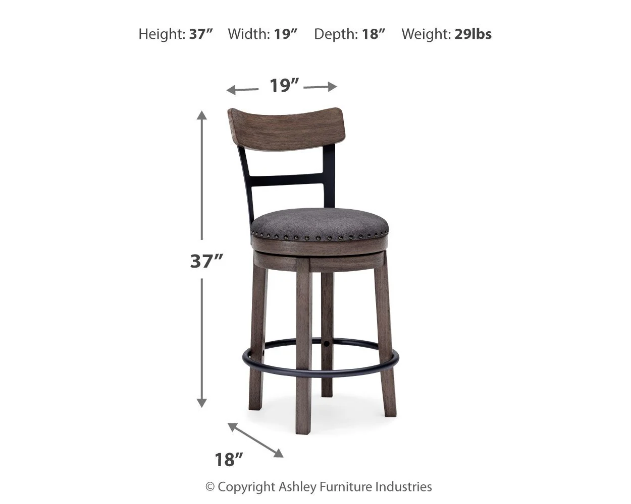 Caitbrook - UPH Swivel Barstool - Gray - Image 4