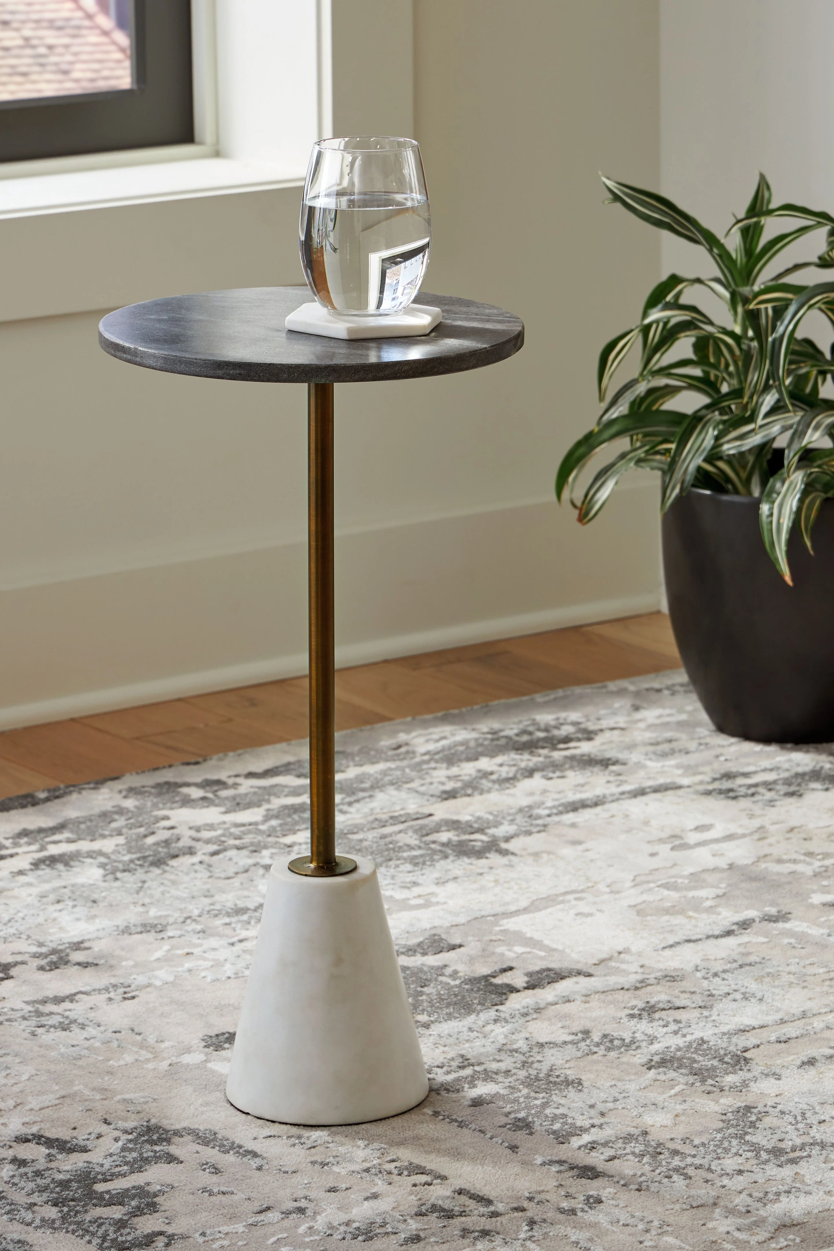 Caramont - Accent Table with White Base - Black / White / Gold Finish - Image 3