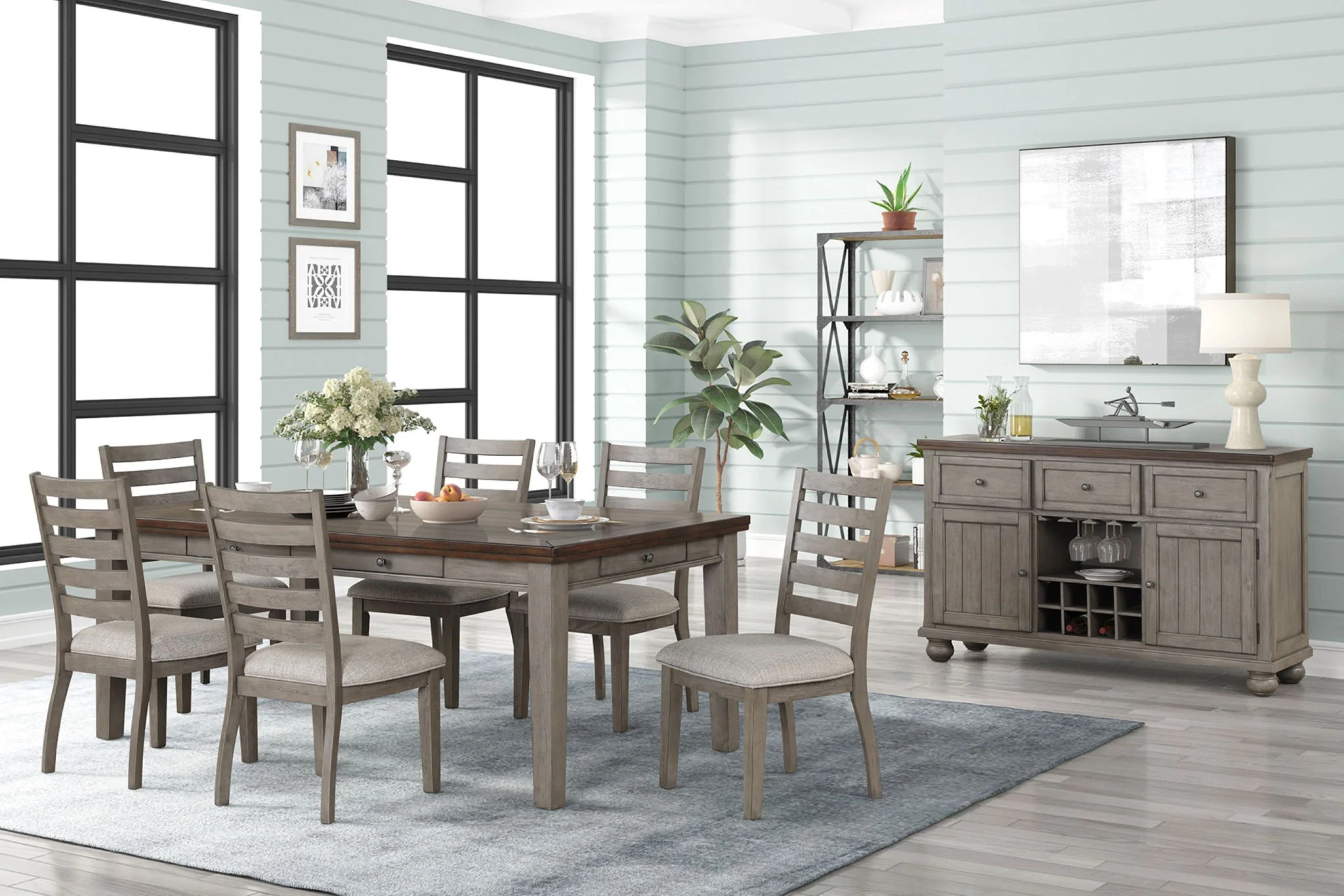 2 Tone 6 Drawer Dining Table - Gray - Image 2