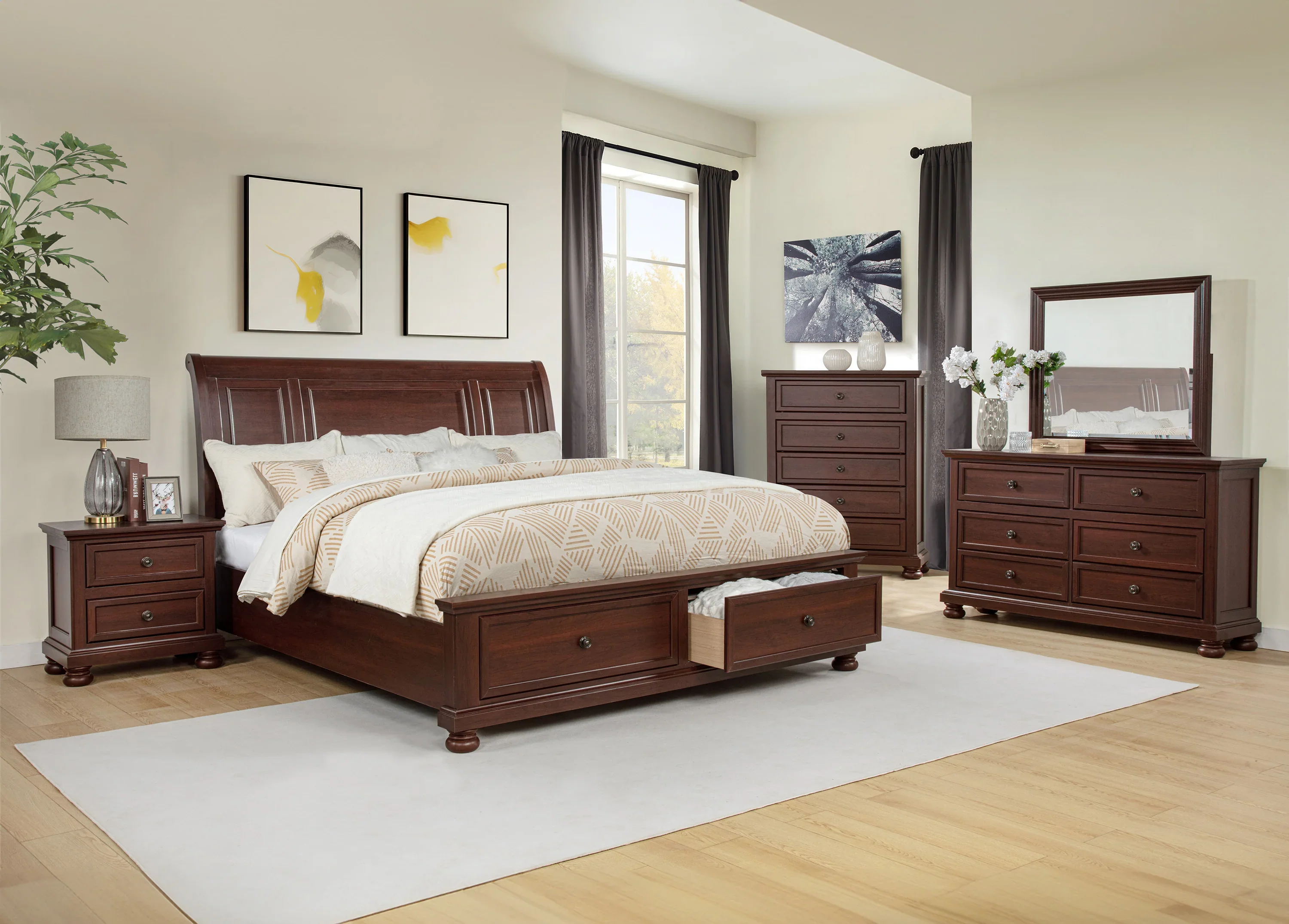 Claribelle Cherry 5 Drawer Chest - Image 3