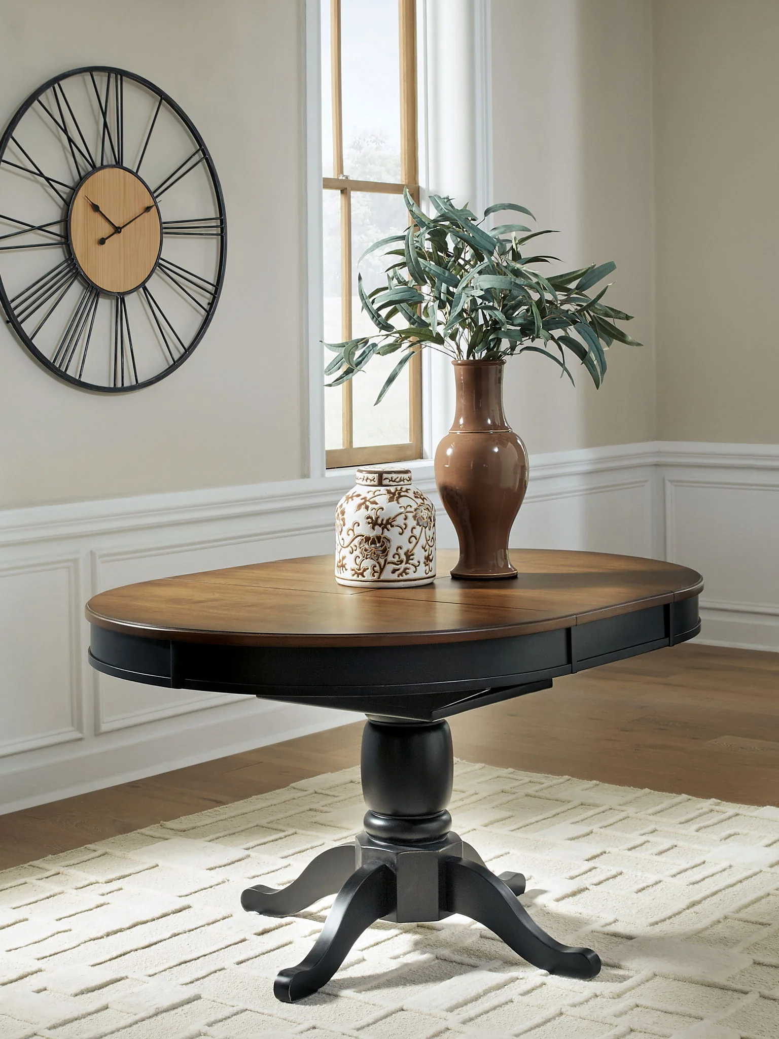 Clorazi - Oval Dining Room Butterfly Extension Table - Black / Brown - Image 3