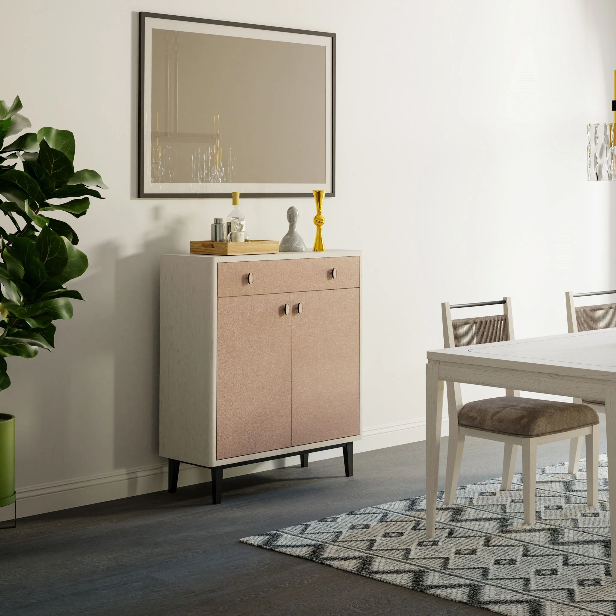 Bar Cabinet With Large Storage - White / Pecan - Image 3