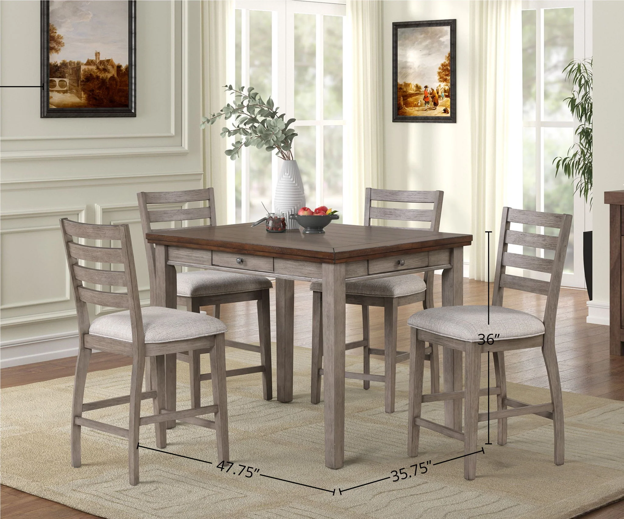 Counter Height 2 Tone 4 Drawer Dining Table - Gray - Image 2