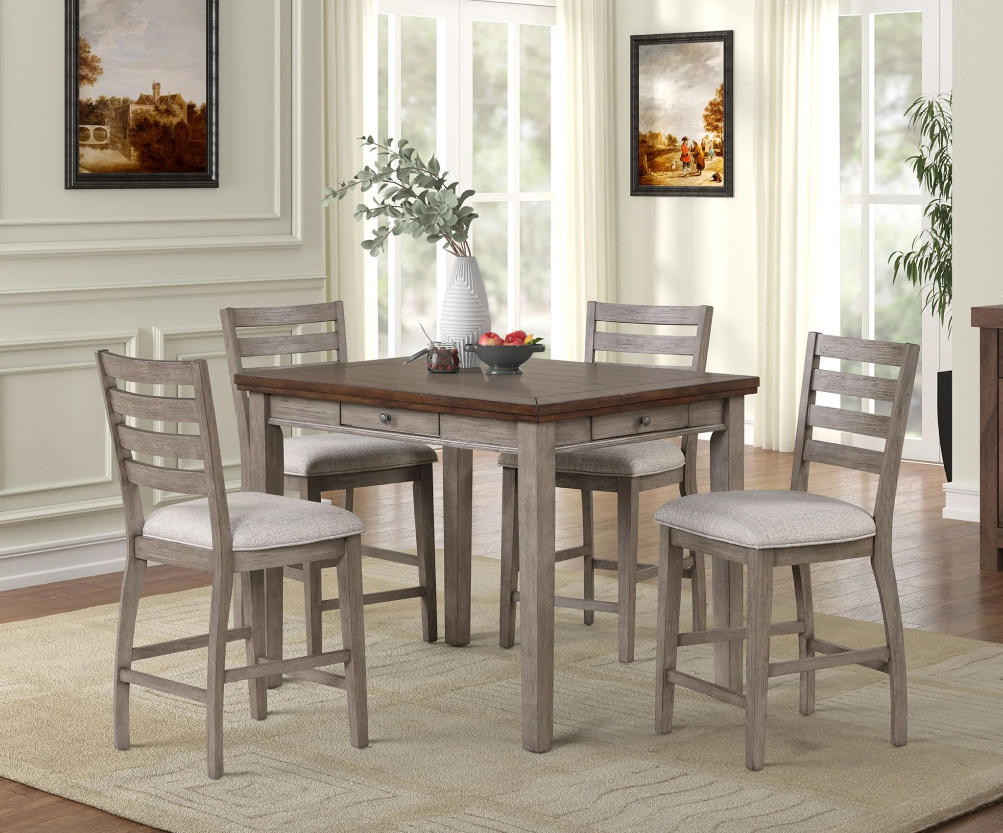 Counter Height 2 Tone 4 Drawer Dining Table - Gray - Image 4