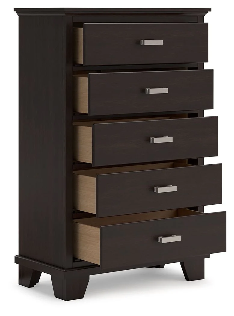 Covetown - Five Drawer Chest - Dark Brown - Image 4