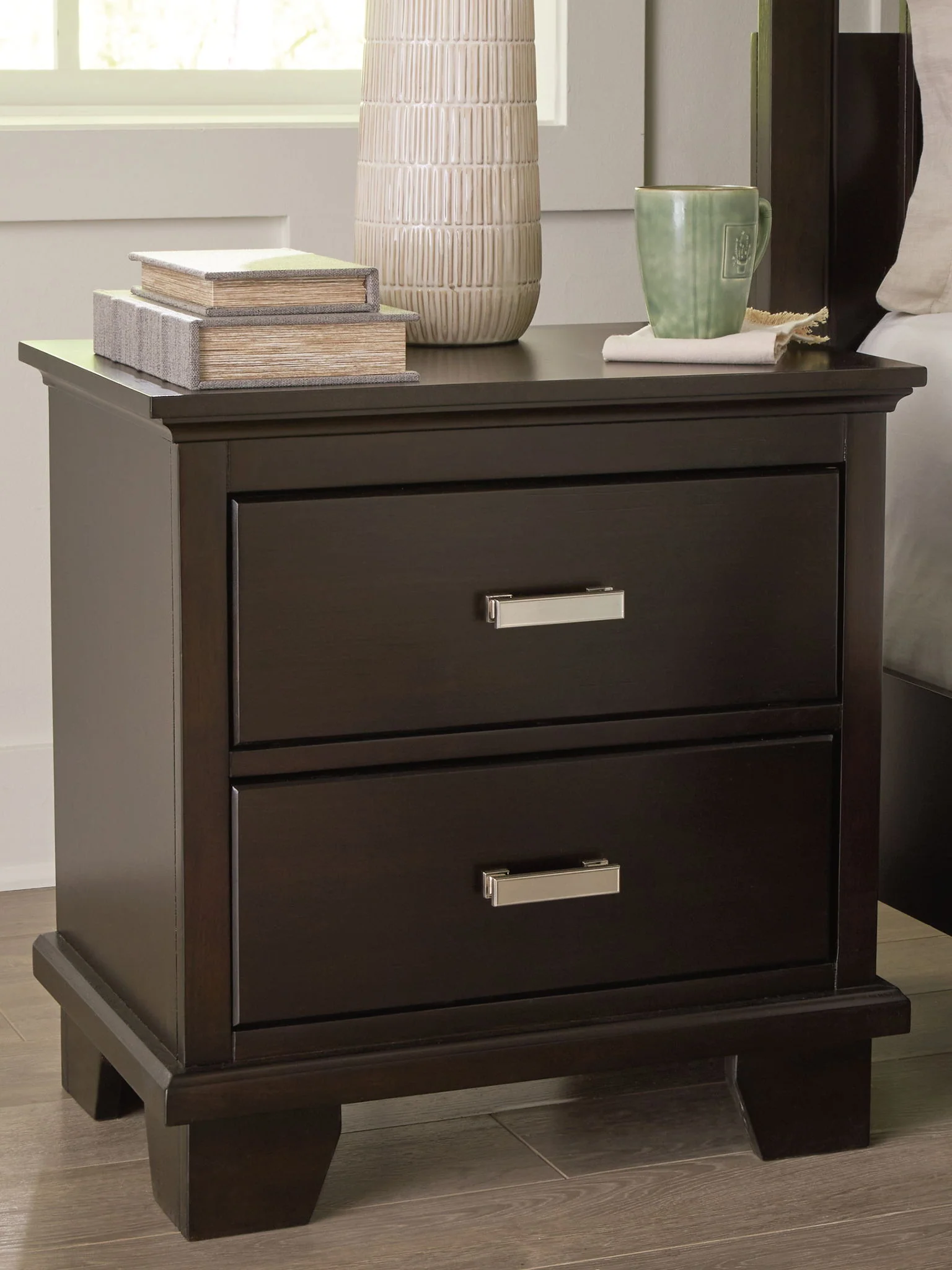 Covetown - Two Drawer Night Stand - Dark Brown - Image 3
