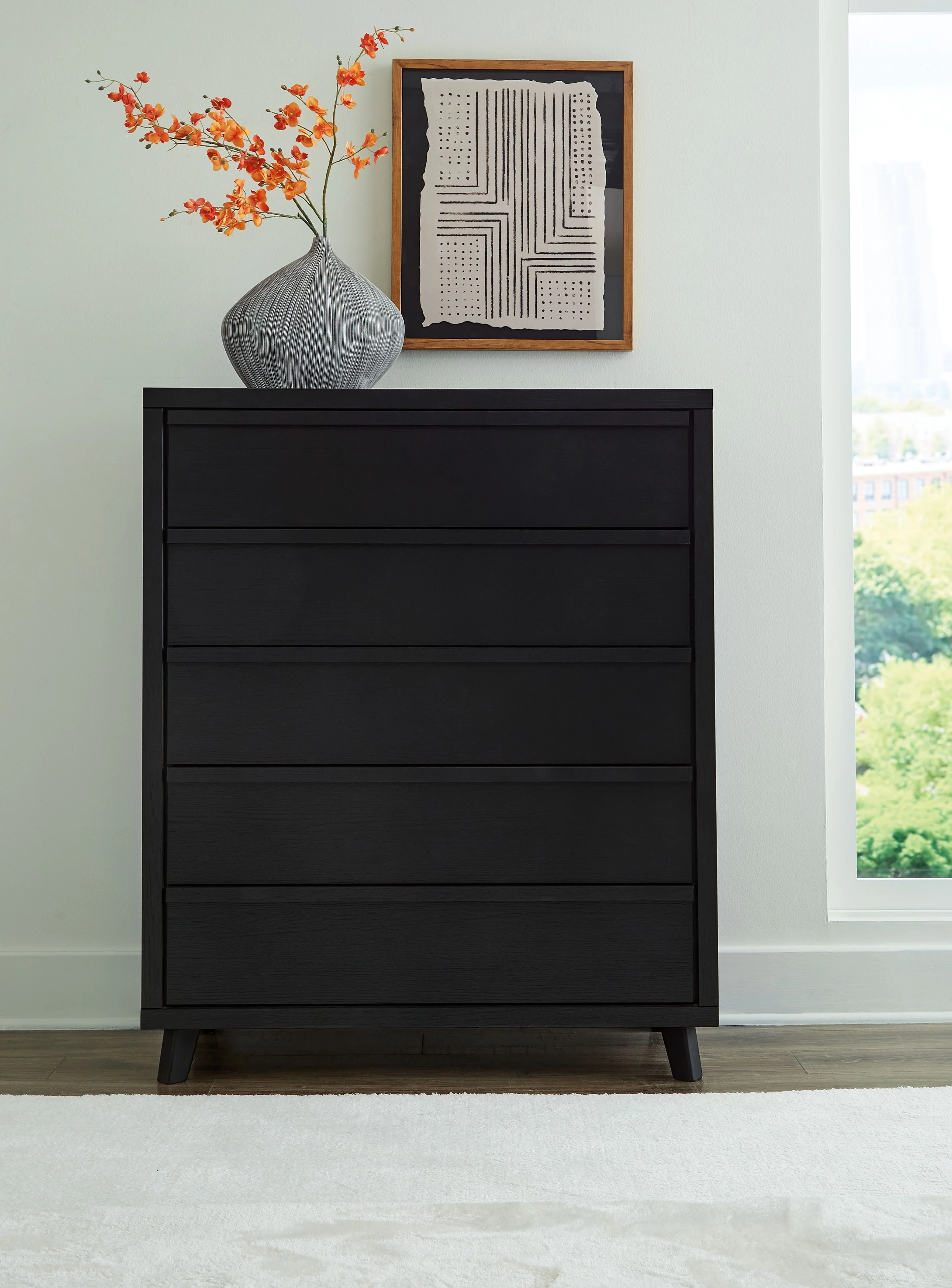 Danziar - Five Drawer Wide Chest - Black - Image 3