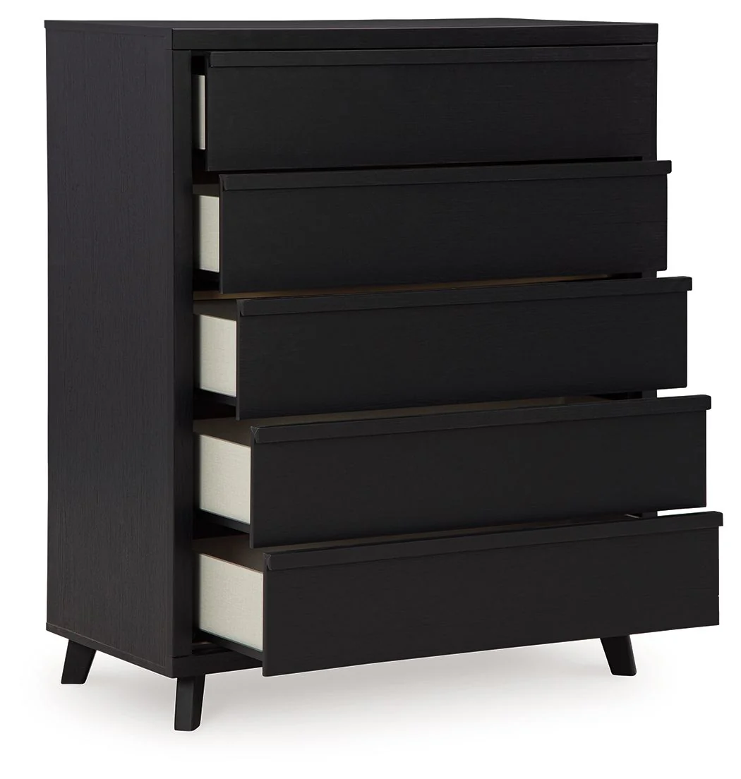 Danziar - Five Drawer Wide Chest - Black - Image 4