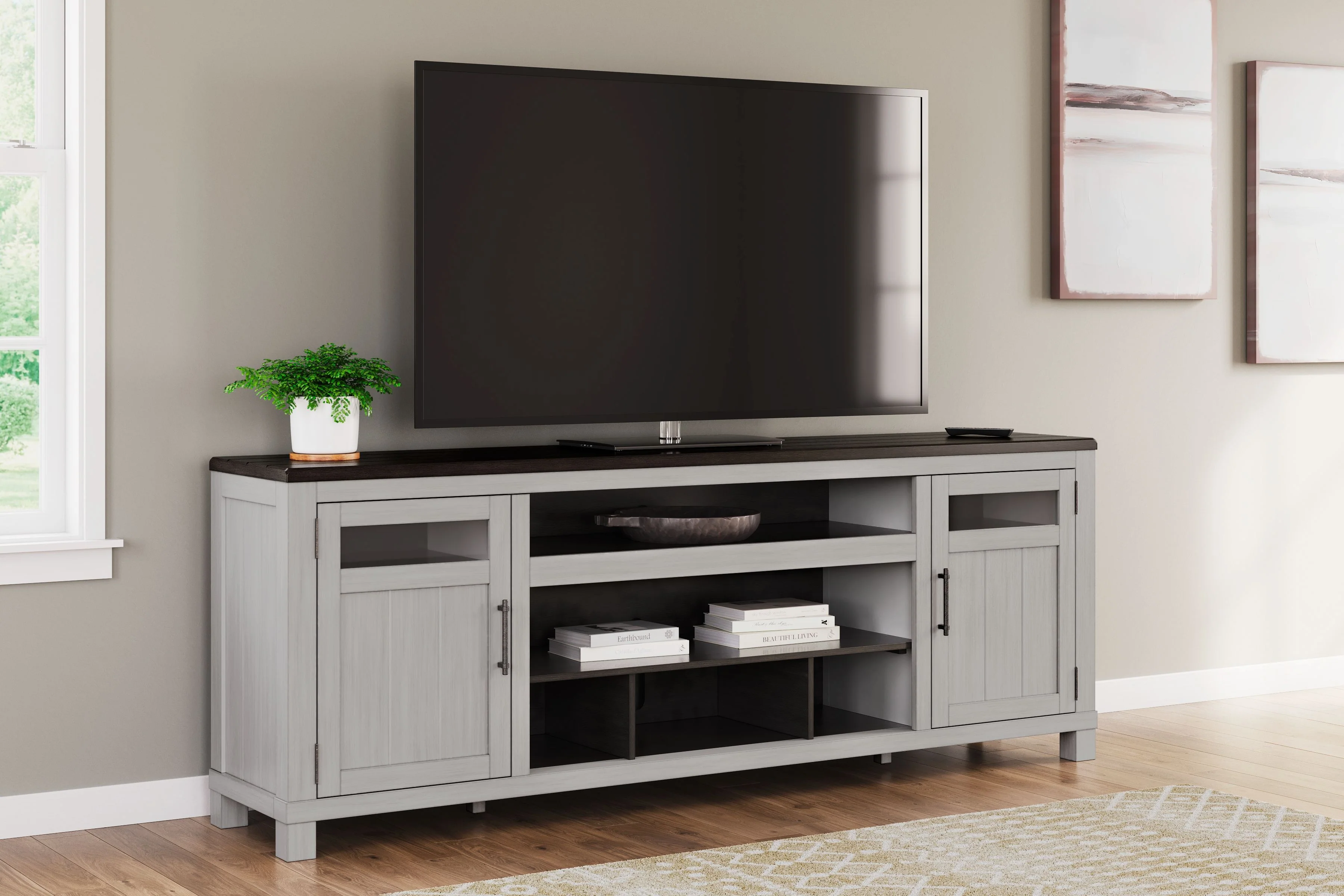 Darborn - XL TV Stand W/Fireplace Option - Gray / Brown - Image 2