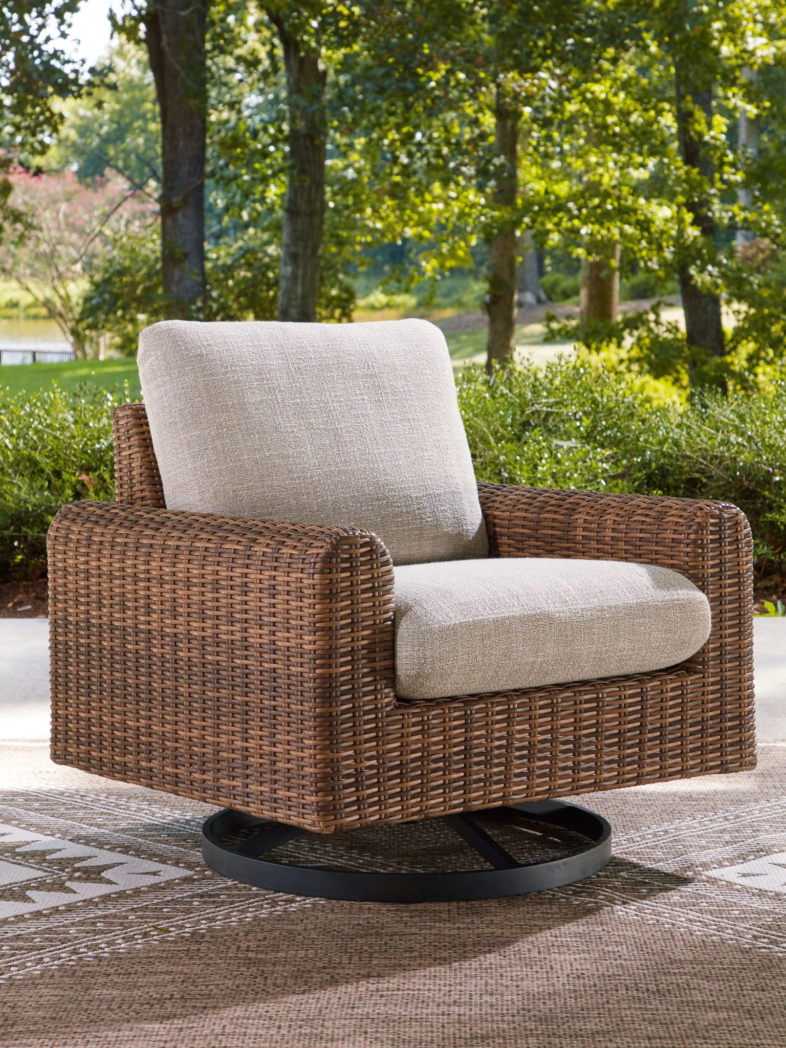 Dolan Creek - Swivel Lounge With Cushion - Gray / Brown - Image 2