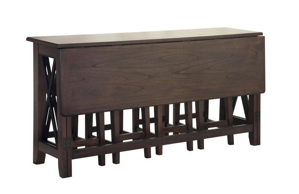 Drop Leaf Table With 4 Stools - Dark Brown - Image 2