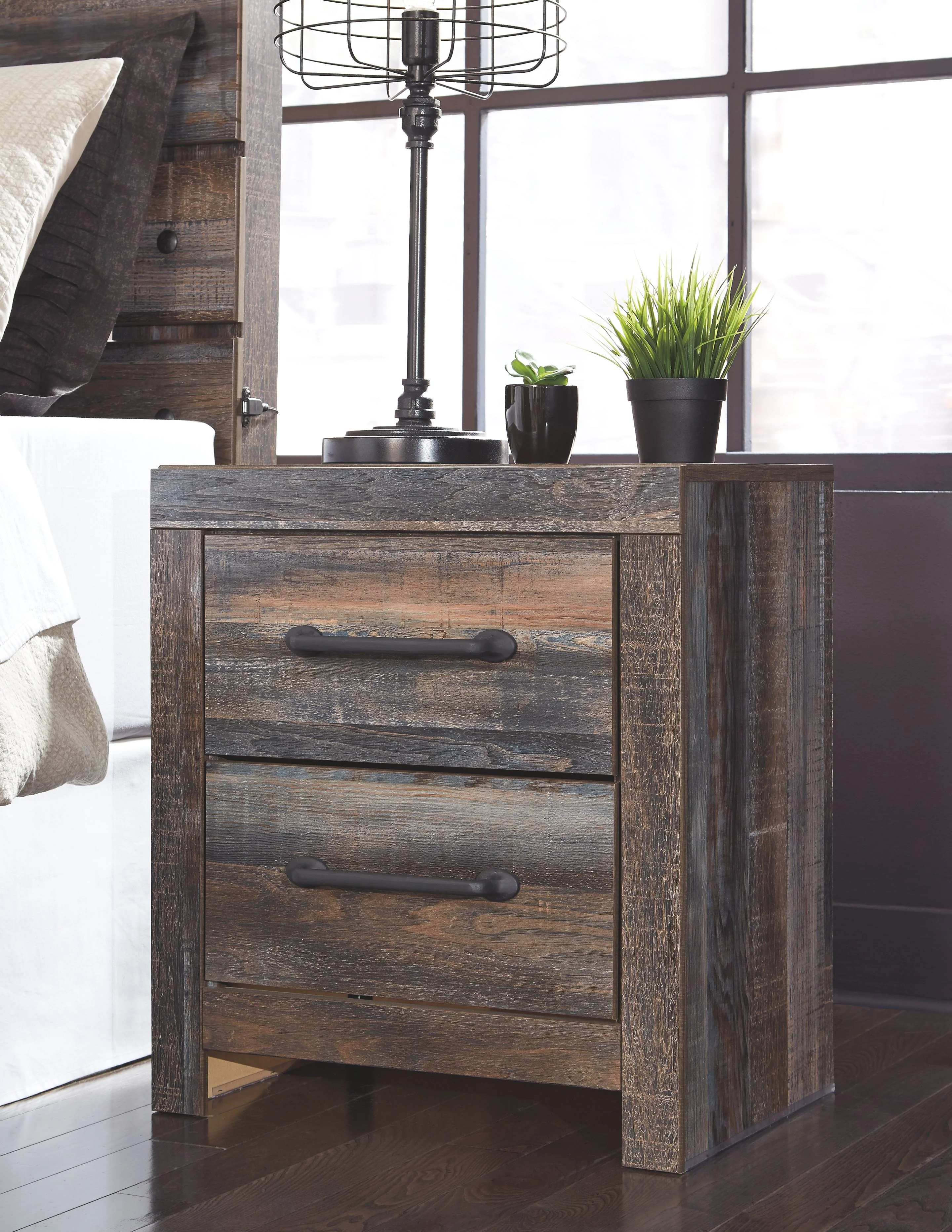 Drystan - Two Drawer Night Stand - Brown / Beige