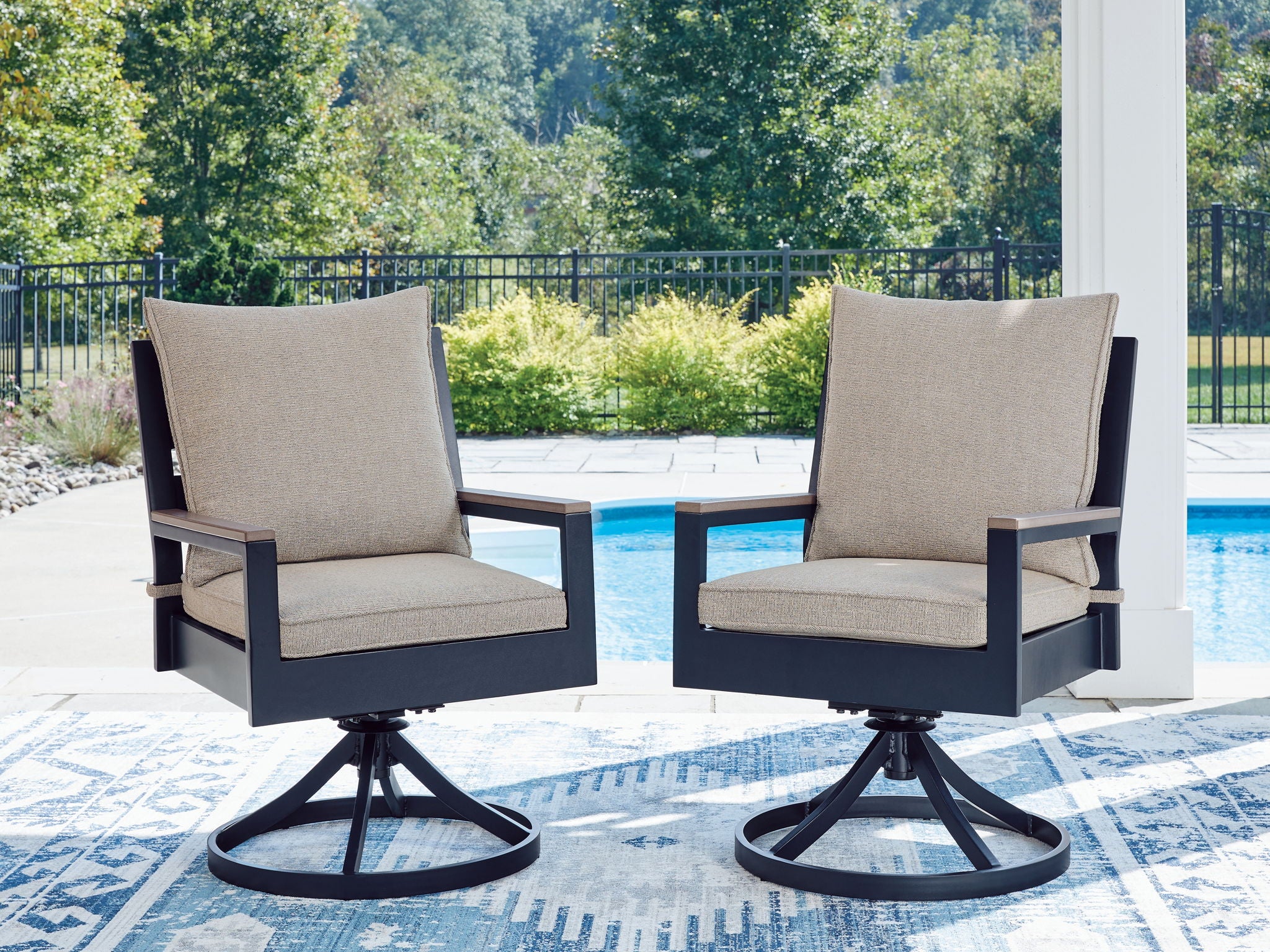East Beach - Swivel Chair With Cushion (Set of 2) - Blue - Image 2