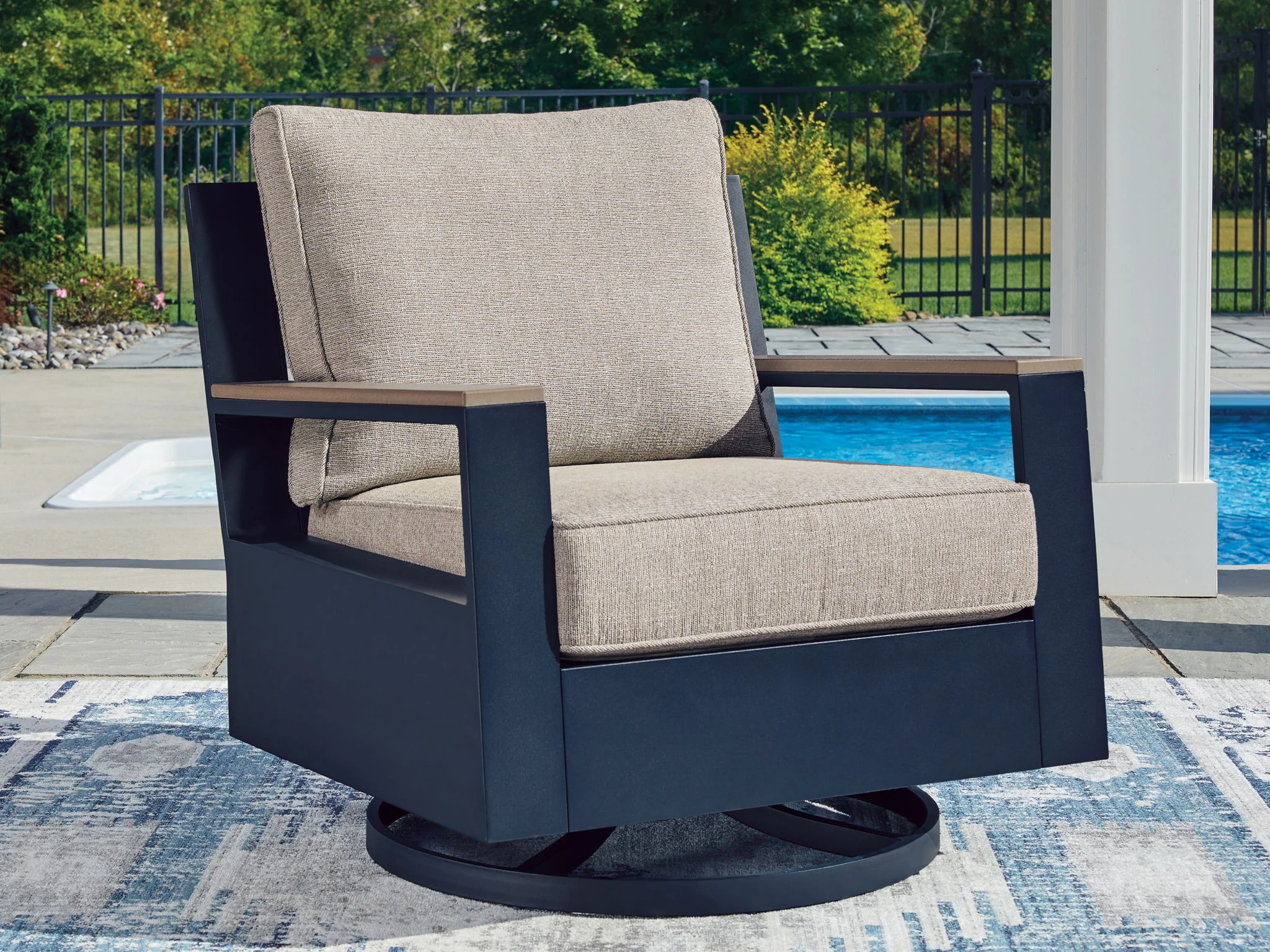 East Beach - Swivel Glider Chair With Cushion - Blue - Image 4