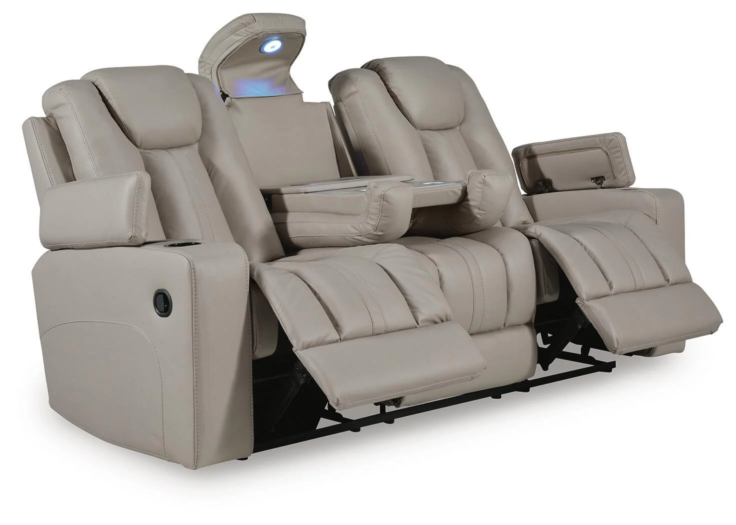 Elevate Edges - Reclining Sofa With Drop Down Table - Coin - Image 3
