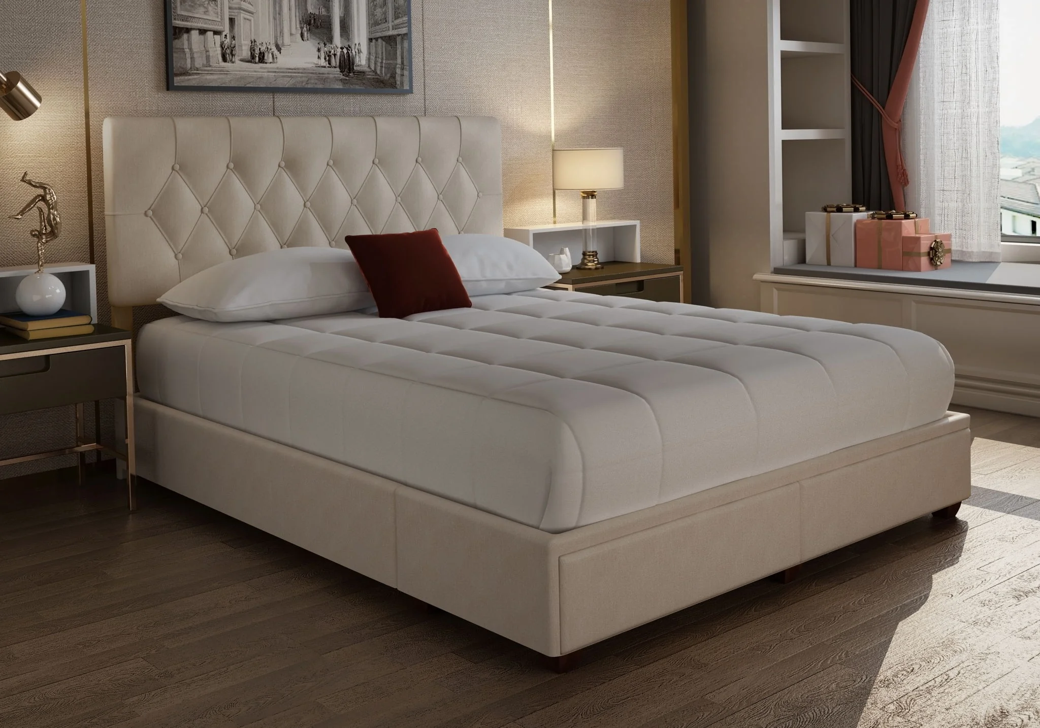 Elise - Upholstered King Storage Bed In A Box - Cream - Image 2