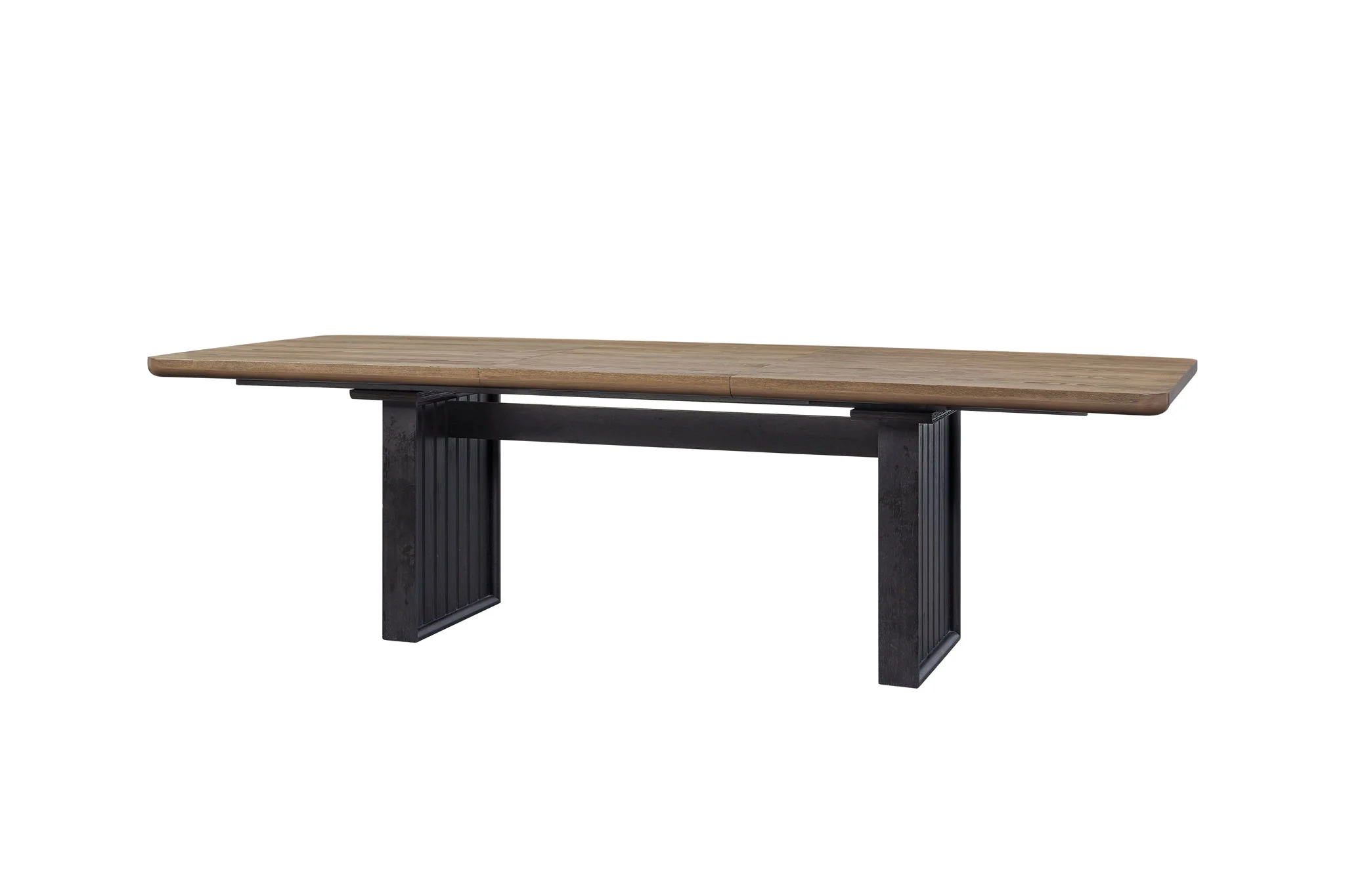 Elure - Double Pedestal Table With Leaf - Peppercorn / Light Brown
