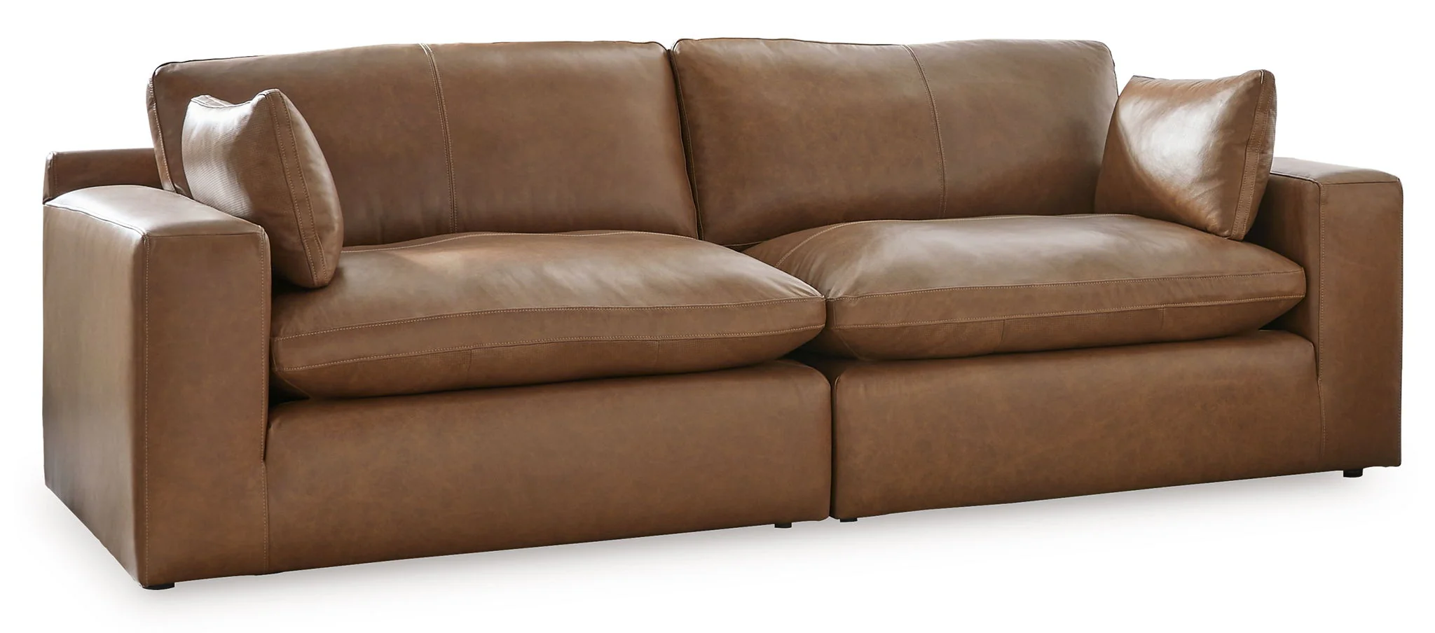 Emilia - 3 Pc. - 2-Piece Sectional Loveseat, Ottoman - Caramel - Image 4