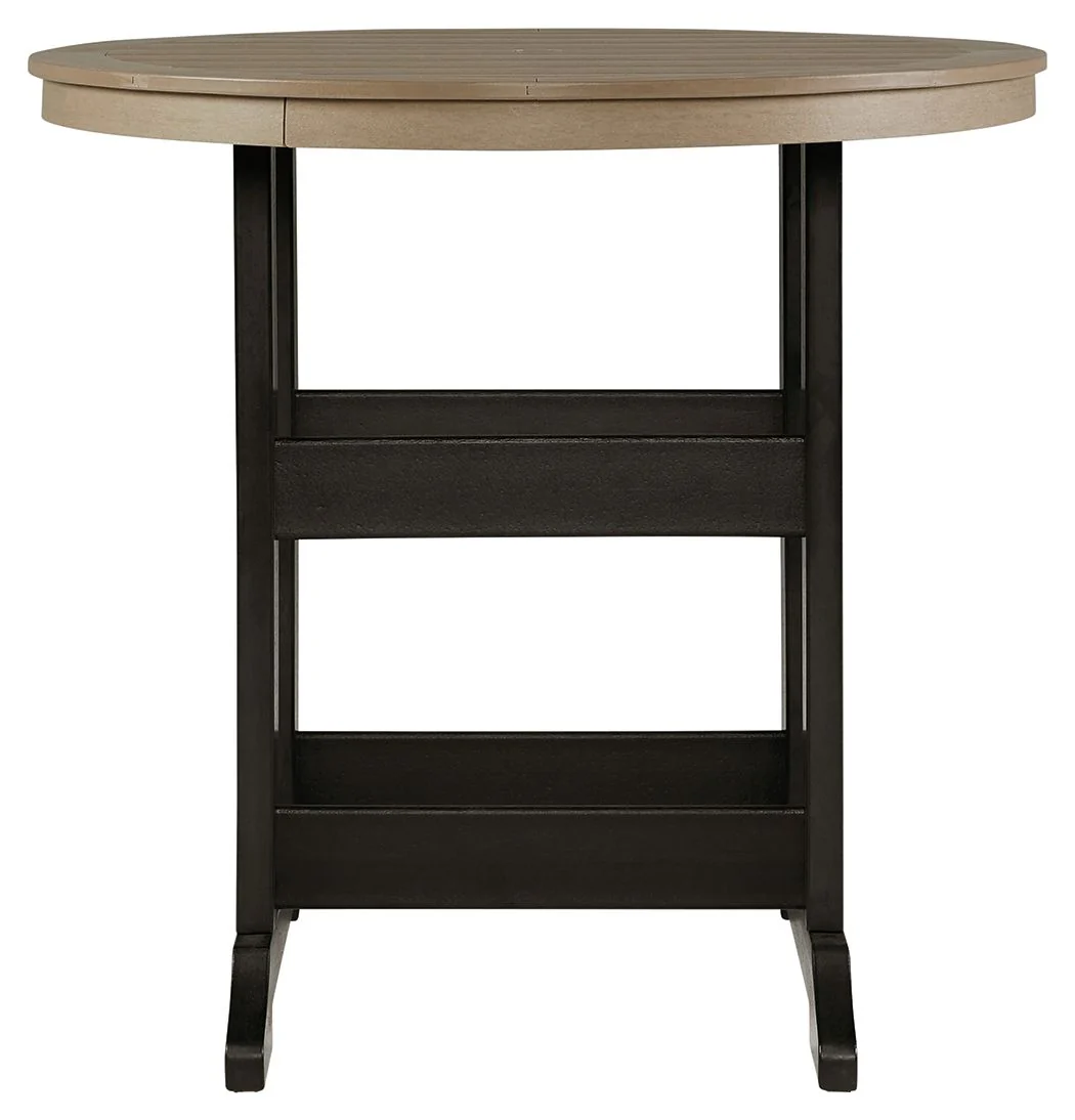 Fairen Trail - Round Bar Table w/Umb OPT - Black / Driftwood - Image 3