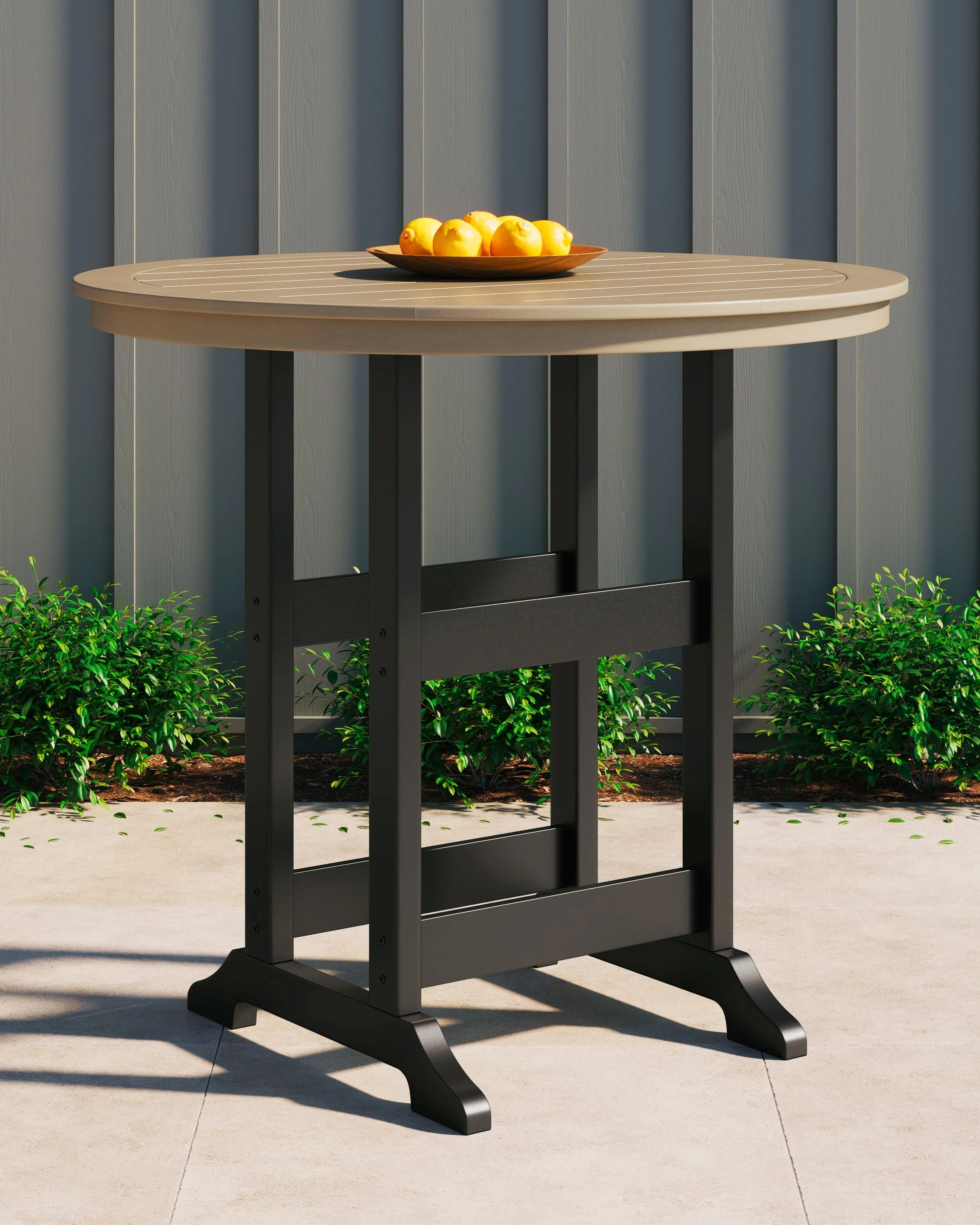 Fairen Trail - Round Bar Table w/Umb OPT - Black / Driftwood - Image 4