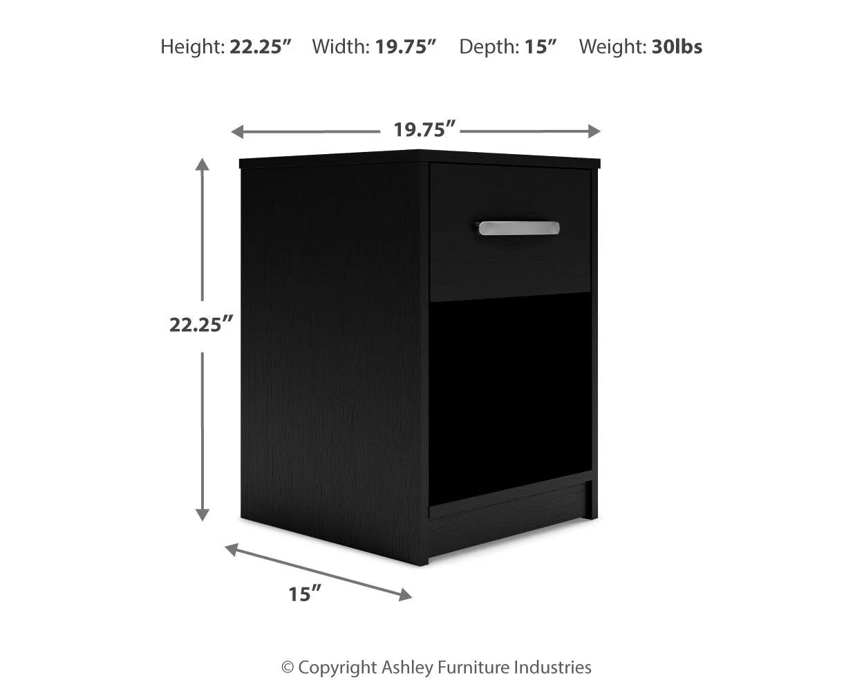 Finch - One Drawer Night Stand - 23" Height - Black - Image 3